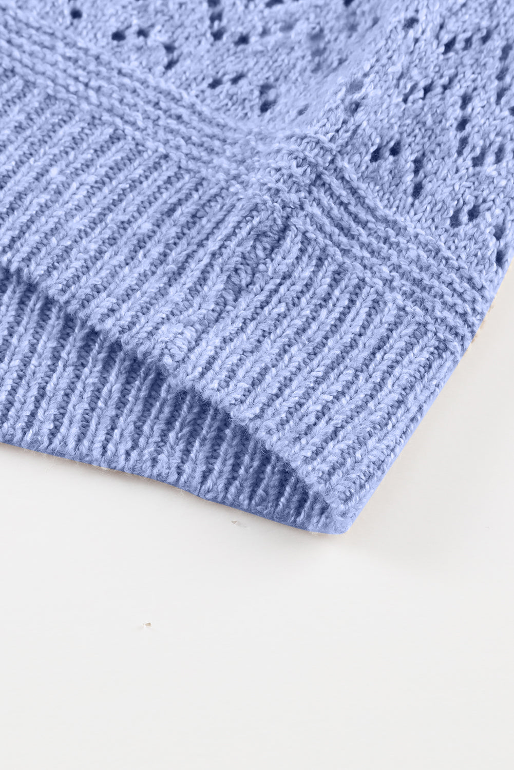 Sky Blue Eyelet Pattern Detail V Neck Drop Shoulder Sweater