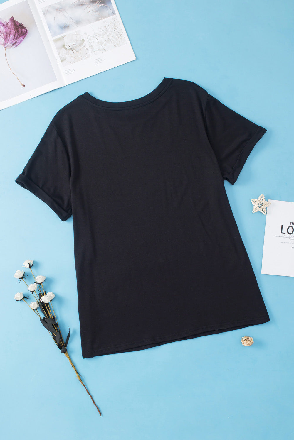 Iceland Blue Round Neck Rolled Sleeve Plus Size T-shirt