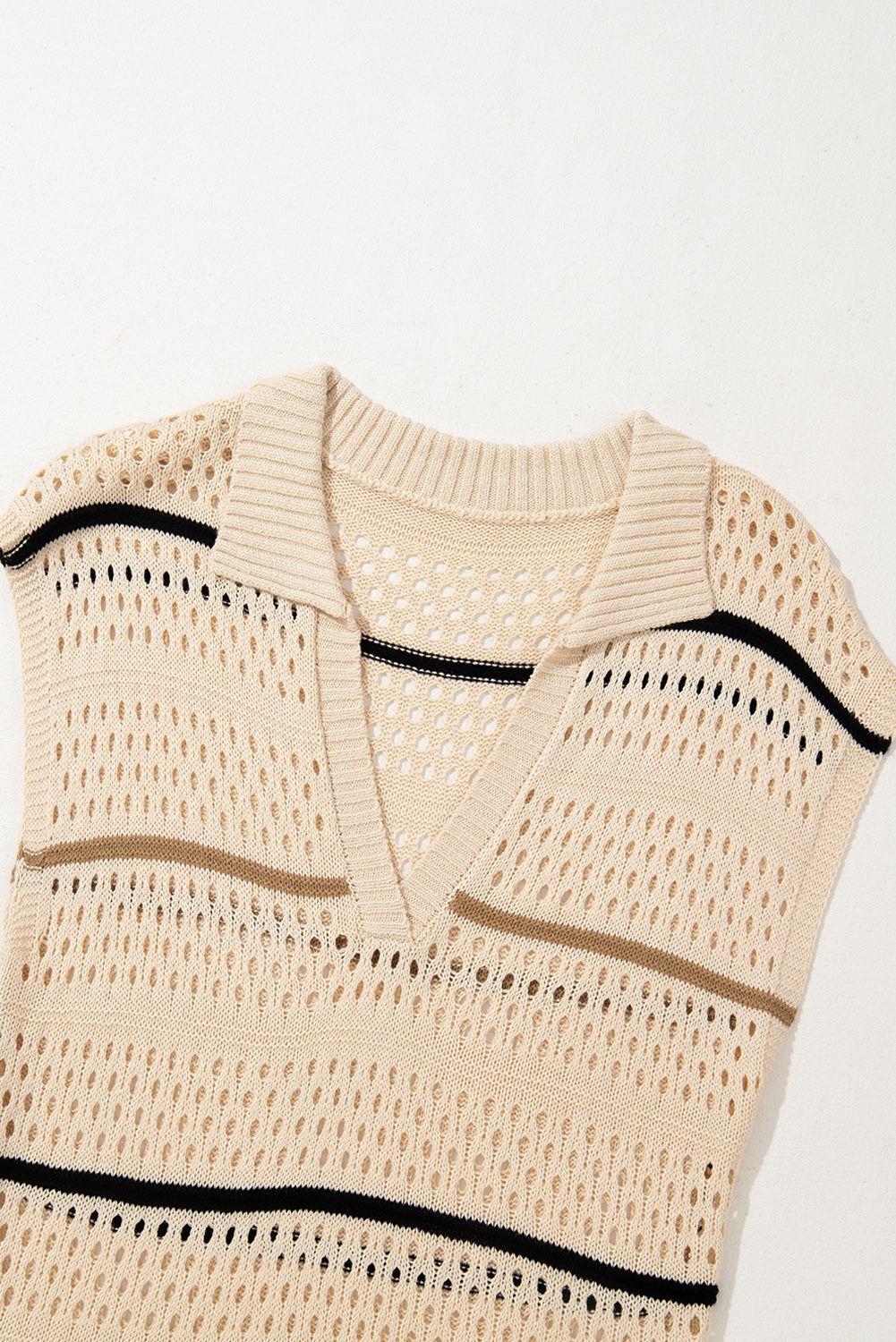 Apricot Beach Eyelet Crochet Knit Striped Detail Polo Tee Dress