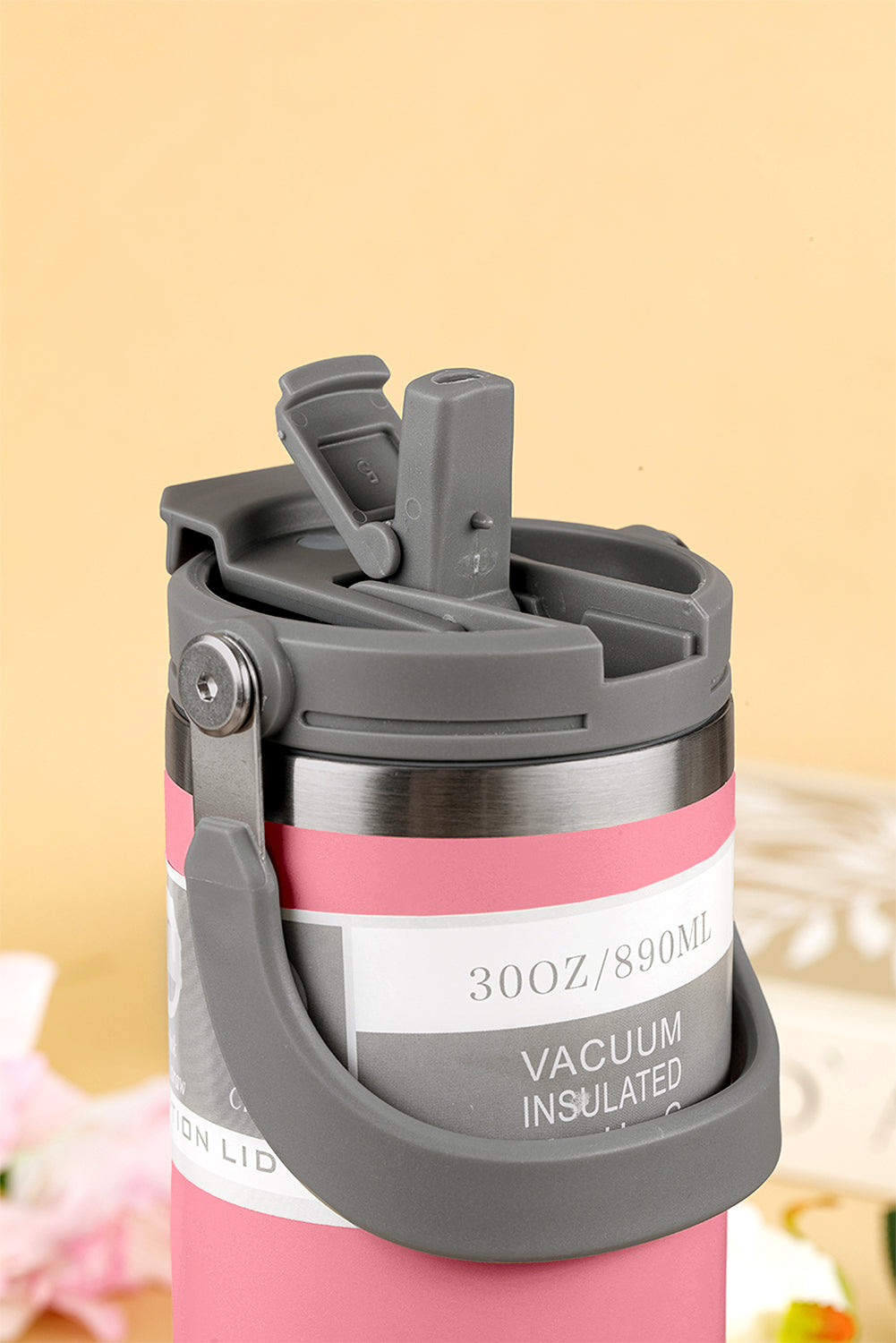 Peach Blossom Minimalist Insulated Vacuum Cup with Handle 30oz