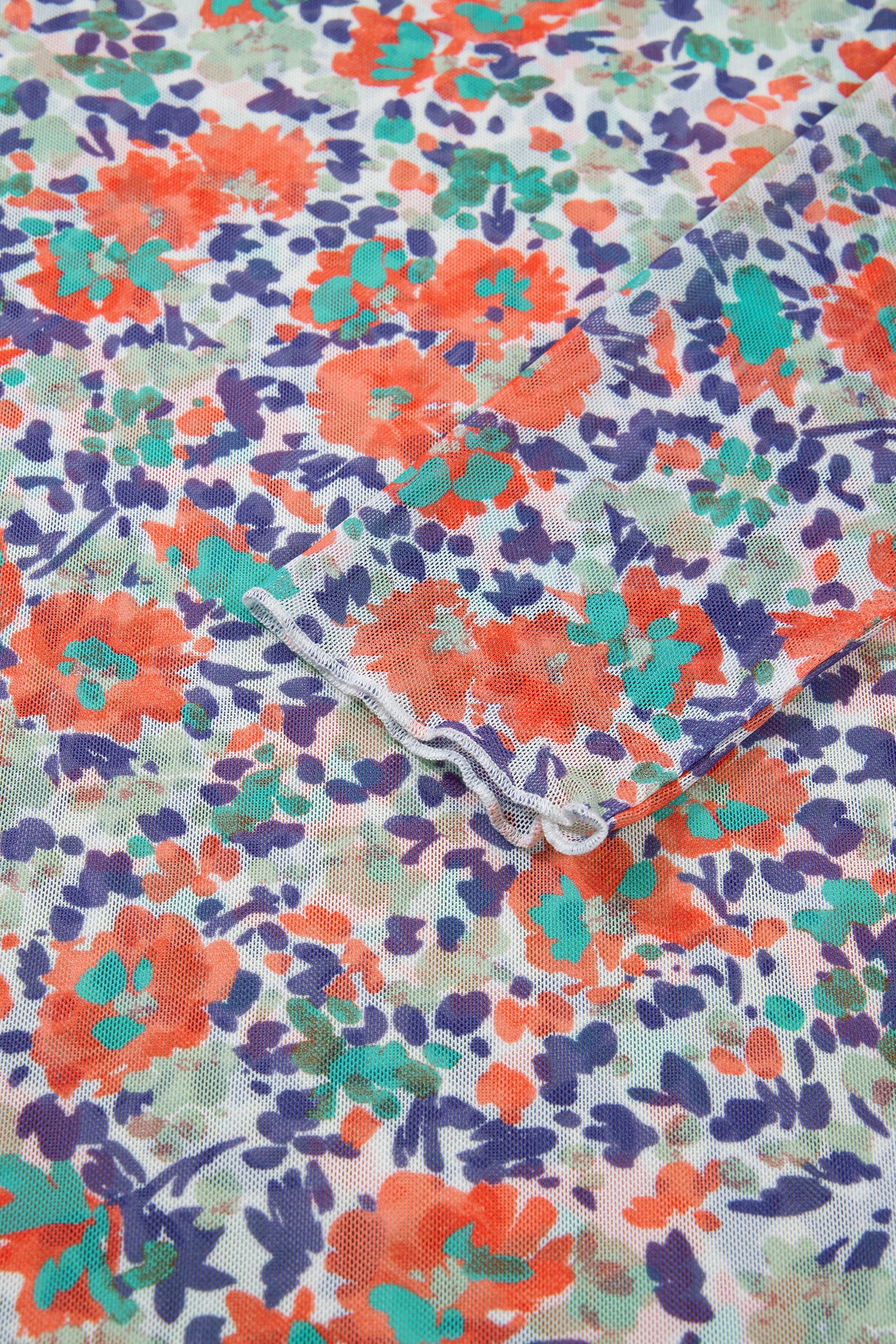 Rose Retro Floral Printed Mesh Short Sleeve Top