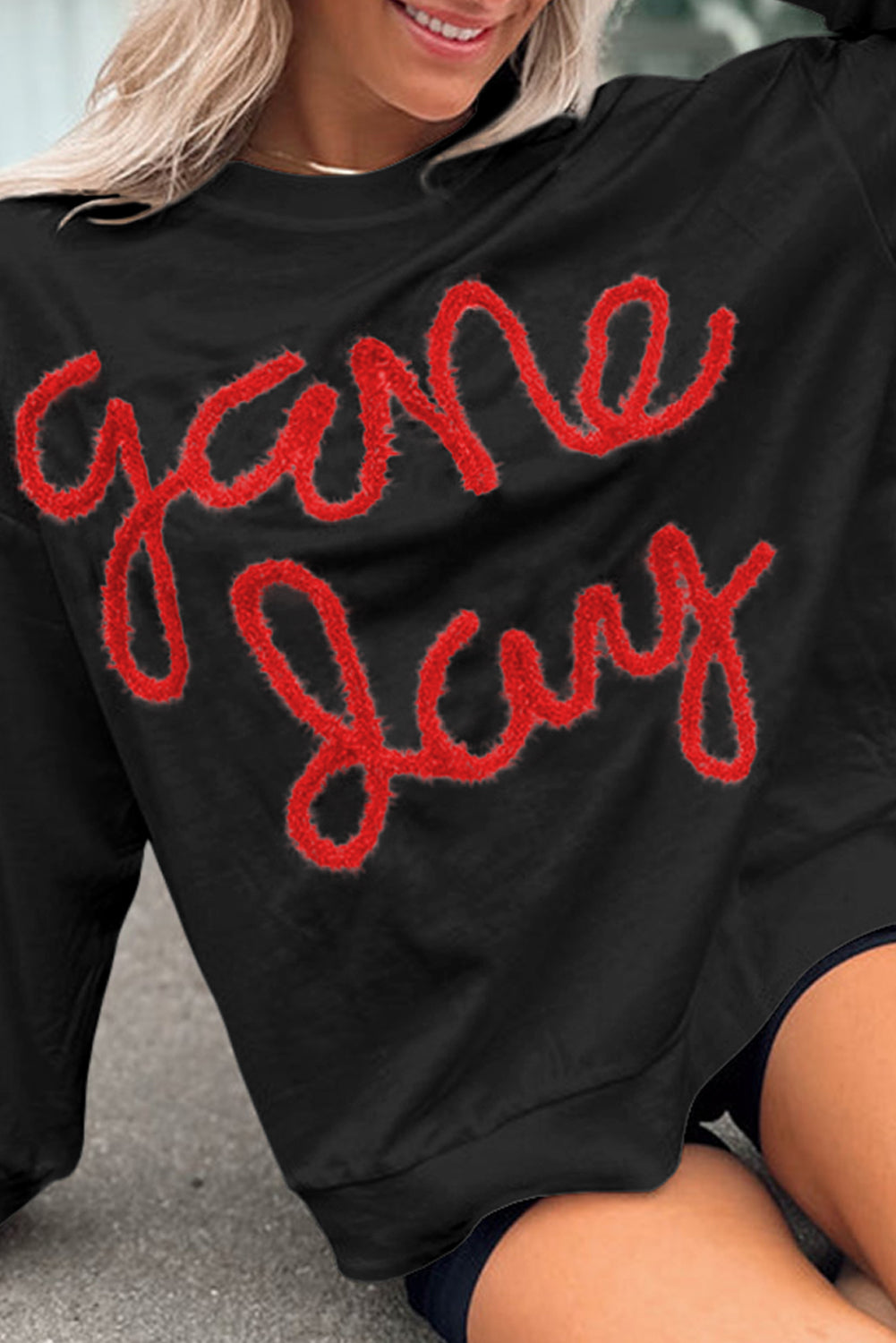 Russet Orange Tinsel Game Day Drop Shoulder Graphic Sweatshirt