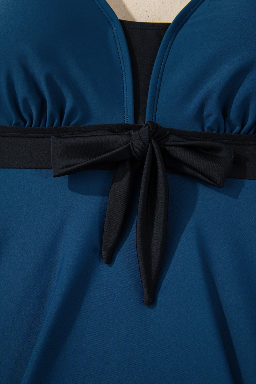 Rose Red Color Block Patchwork Bow Knot Detail Sleeveless Swim Dress