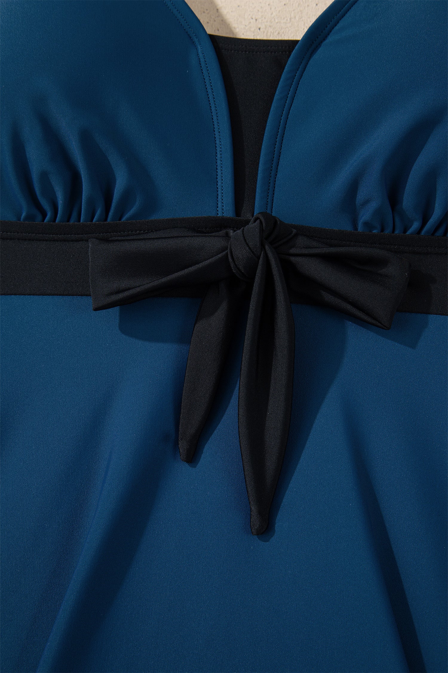Rose Red Color Block Patchwork Bow Knot Detail Sleeveless Swim Dress