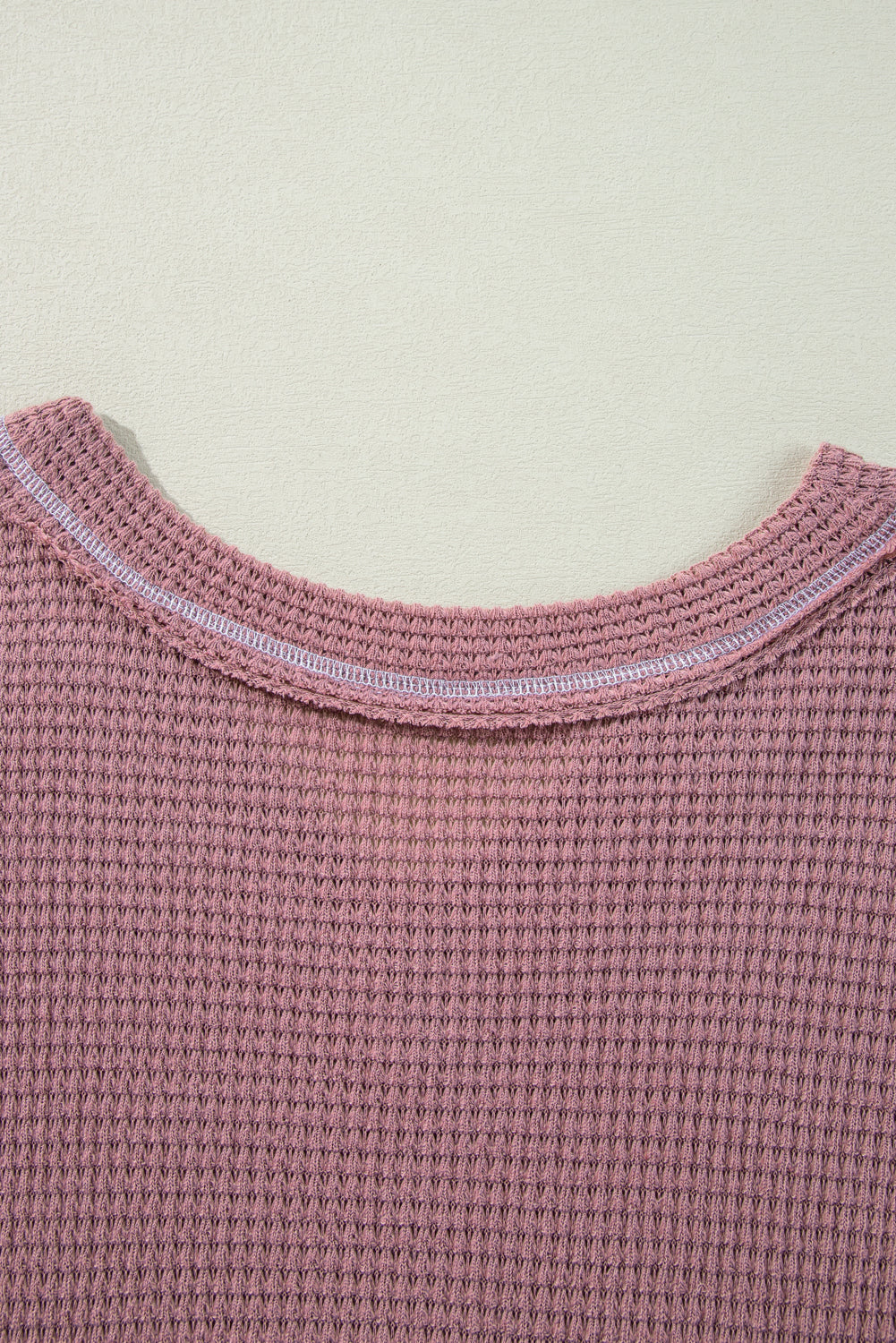 Pink Waffle Knit V Neck Long Sleeve Babydoll Top