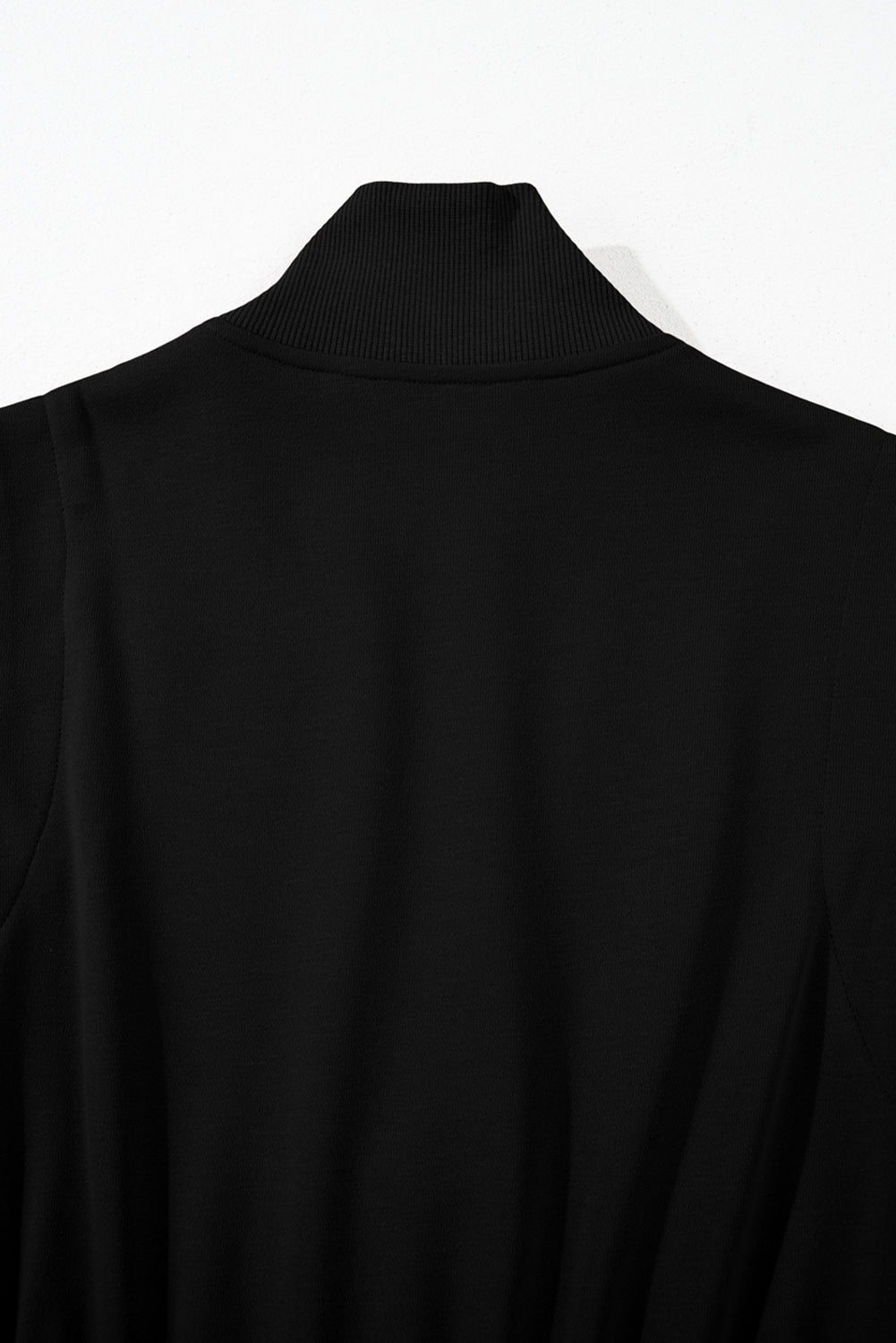 Black French Terry Zipped Collar Sleeveless Drawstring Waist Mini Dress