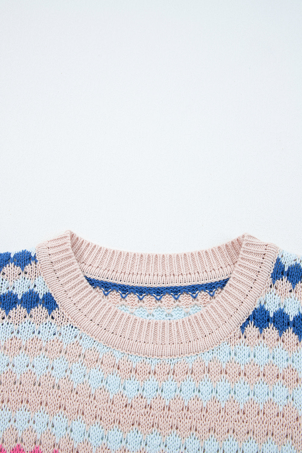 Brown Stripe Eyelet Patterned Drop Shoulder Sweater