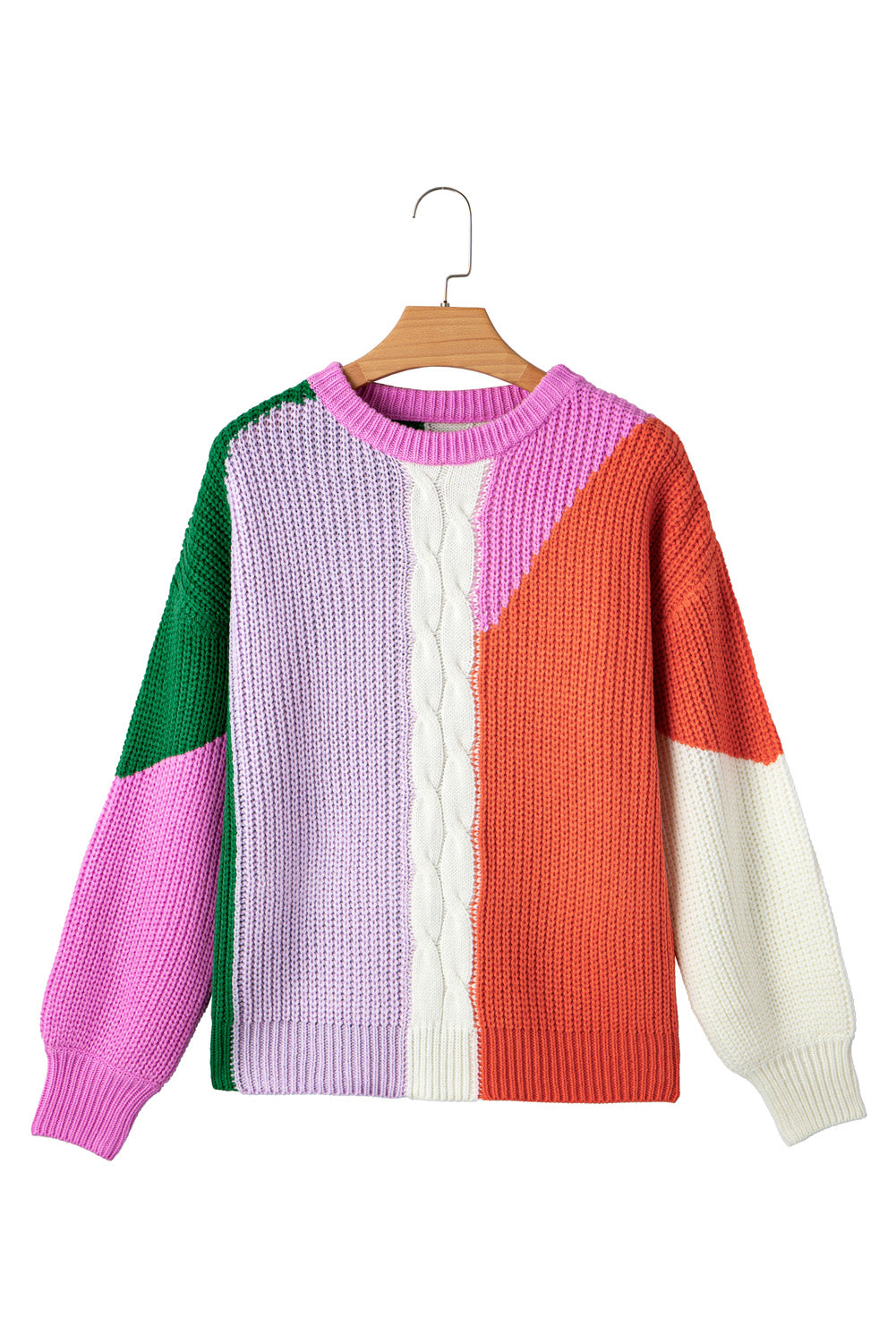 Desert Gold Color Block Textured Knit Drop Shoulder Loose Fit Sweater