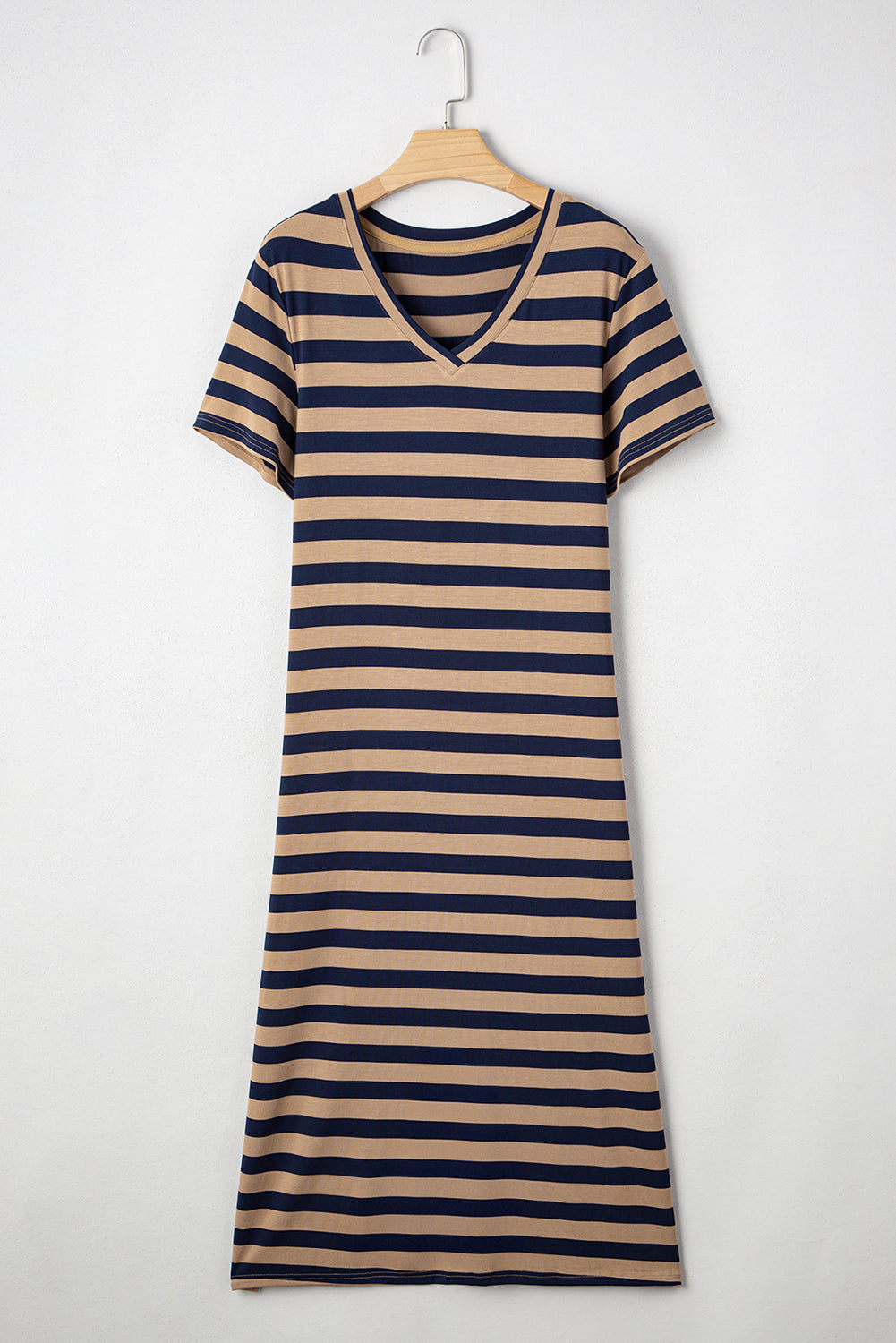 Fiery Red Black Stripe Print V Neck Maxi Dress with Side Splits
