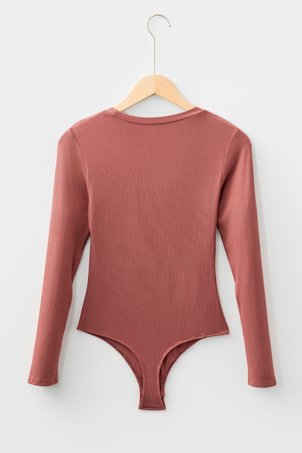 White Ribbed Long Sleeve Crew Neck Solid Color Bodysuit