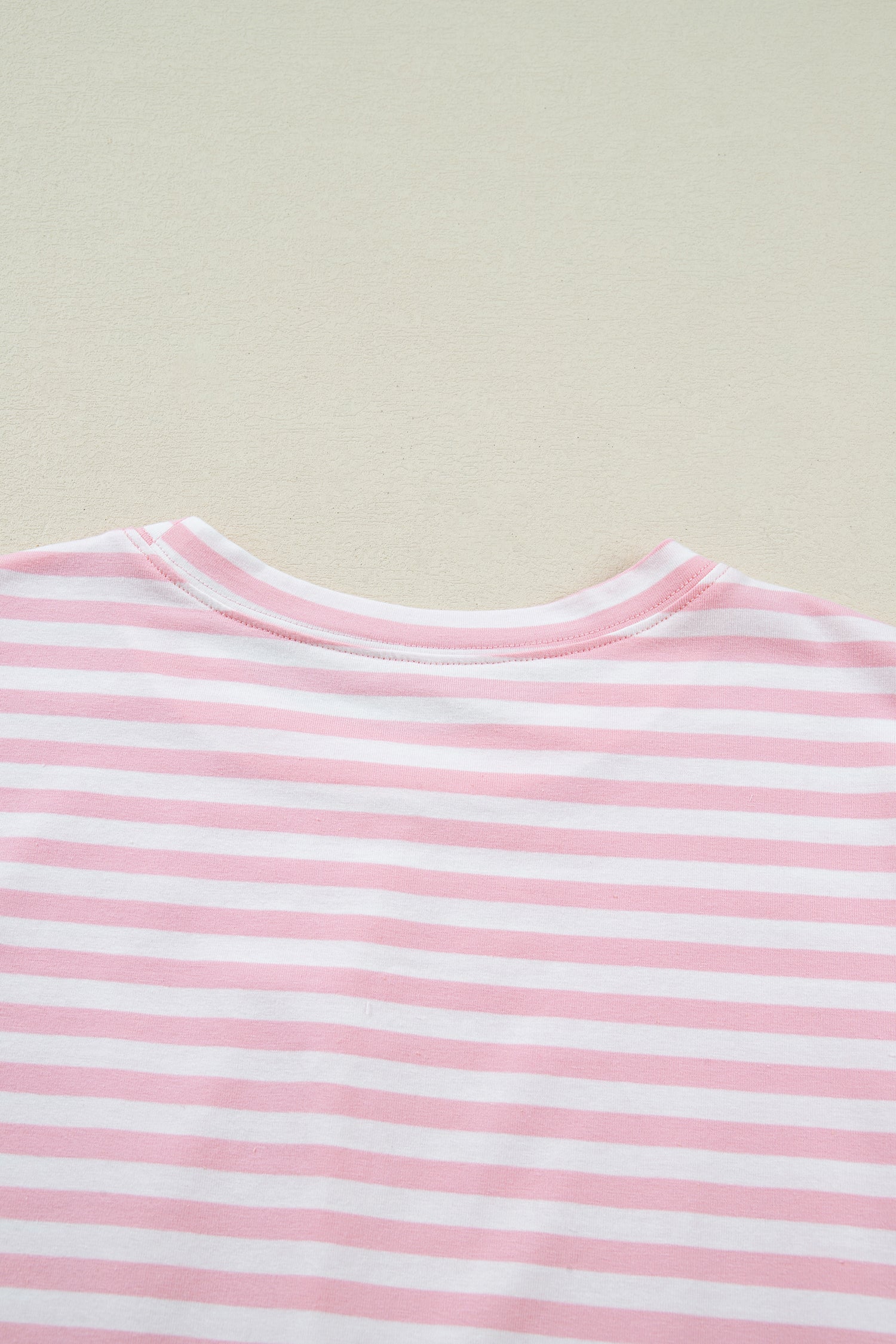 Rose Stripe Drop Shoulder Round Neck Top and Buttoned Straight Pants Two Piece Set