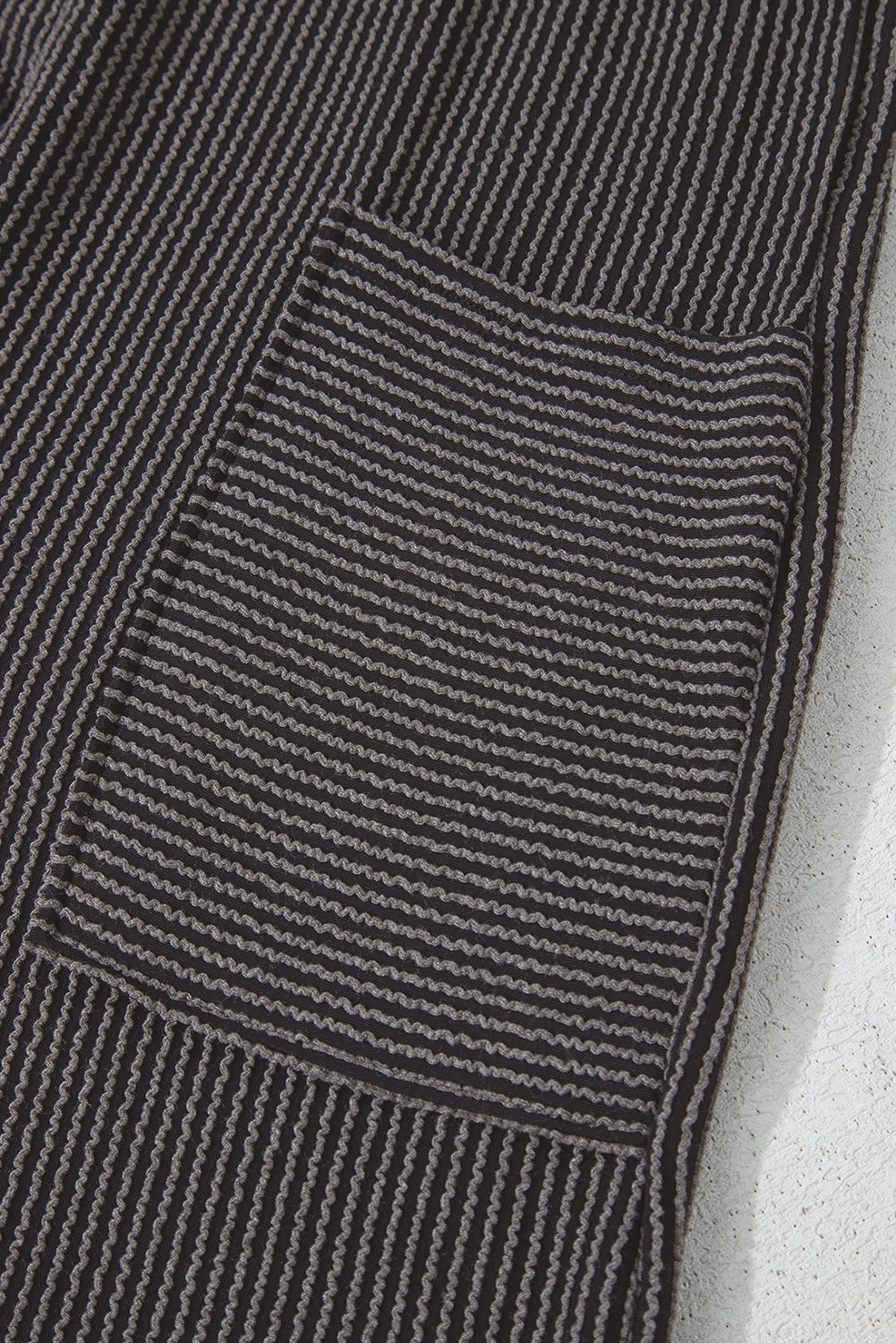 Dark Grey Ribbed Knit Patched Pocket Wide Leg Overalls