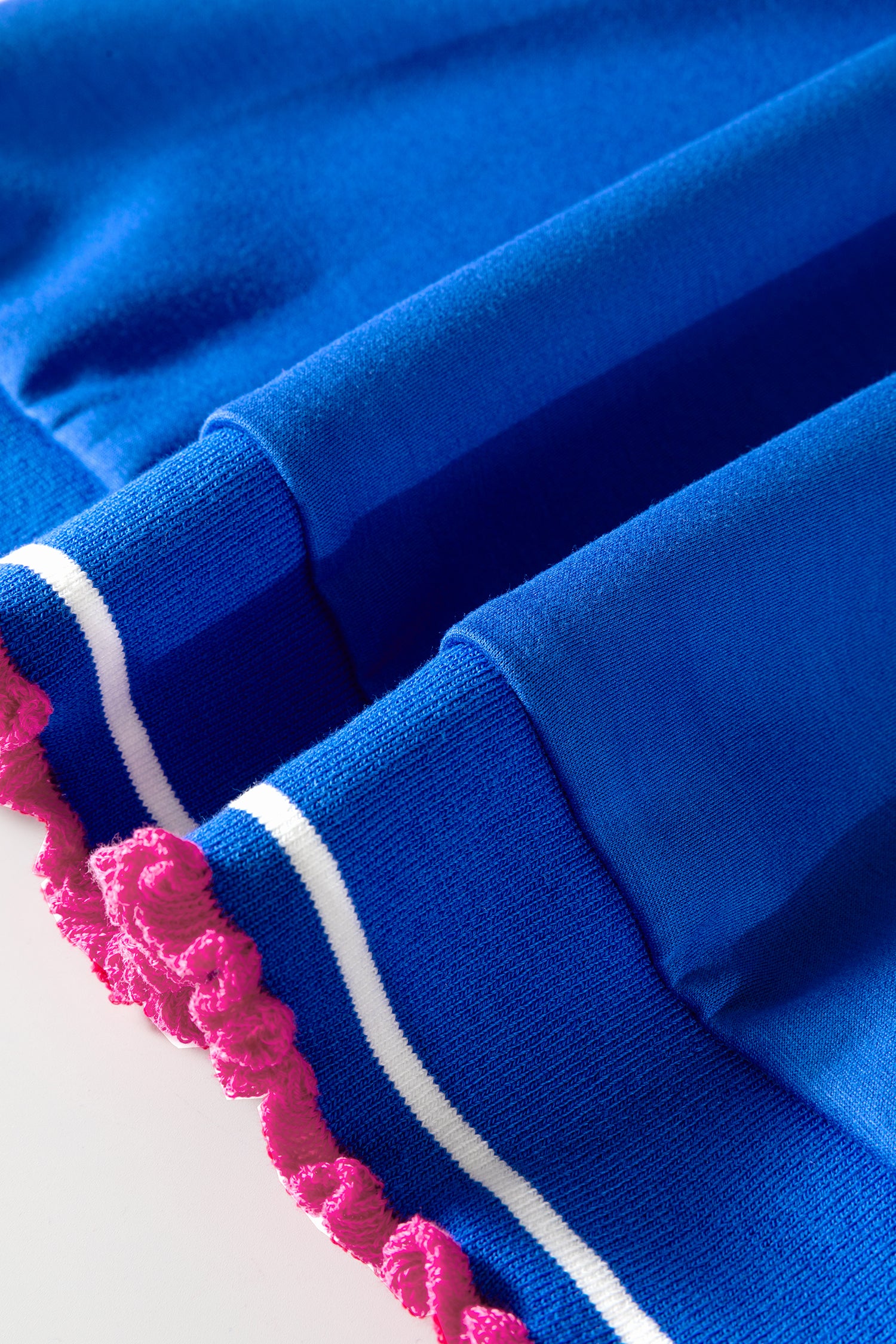 Sky Blue Contrast Frilled Trim Button Collared Short Sleeve Knit Top