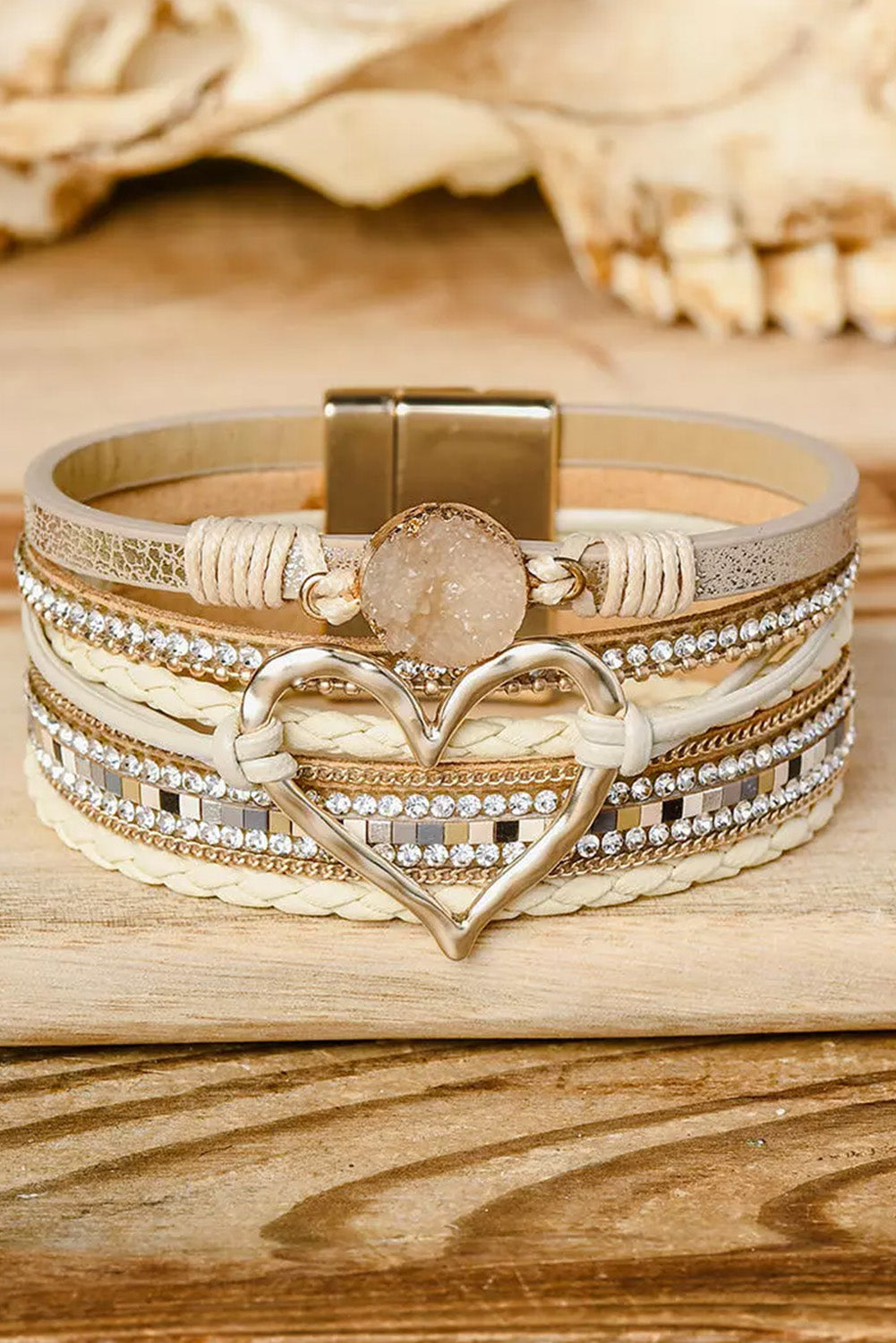 Pink Leopard Letter Print Heart Shaped Magnetic Buckle Bracelet