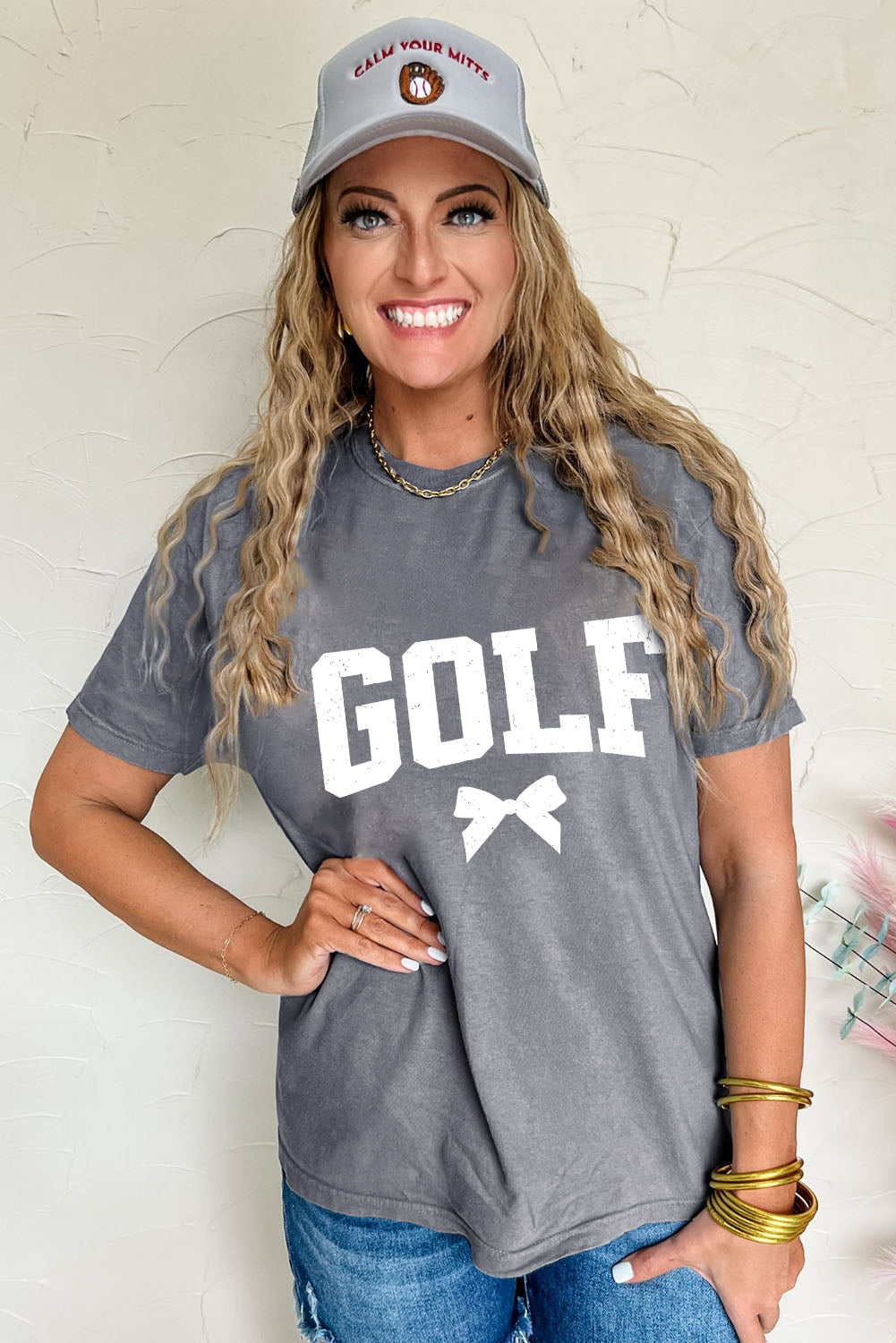 Gray Vintage GOLF Bow Print Casual T Shirt