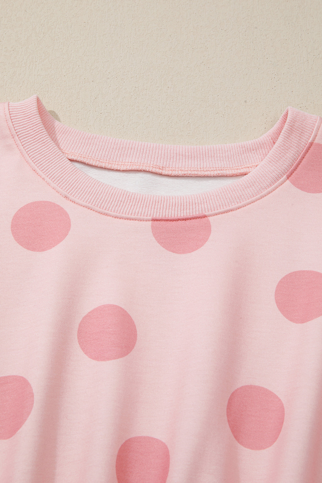 Beige Polka Dot Print Drop Shoulder Pullover Drawstring Jogger Pant Set