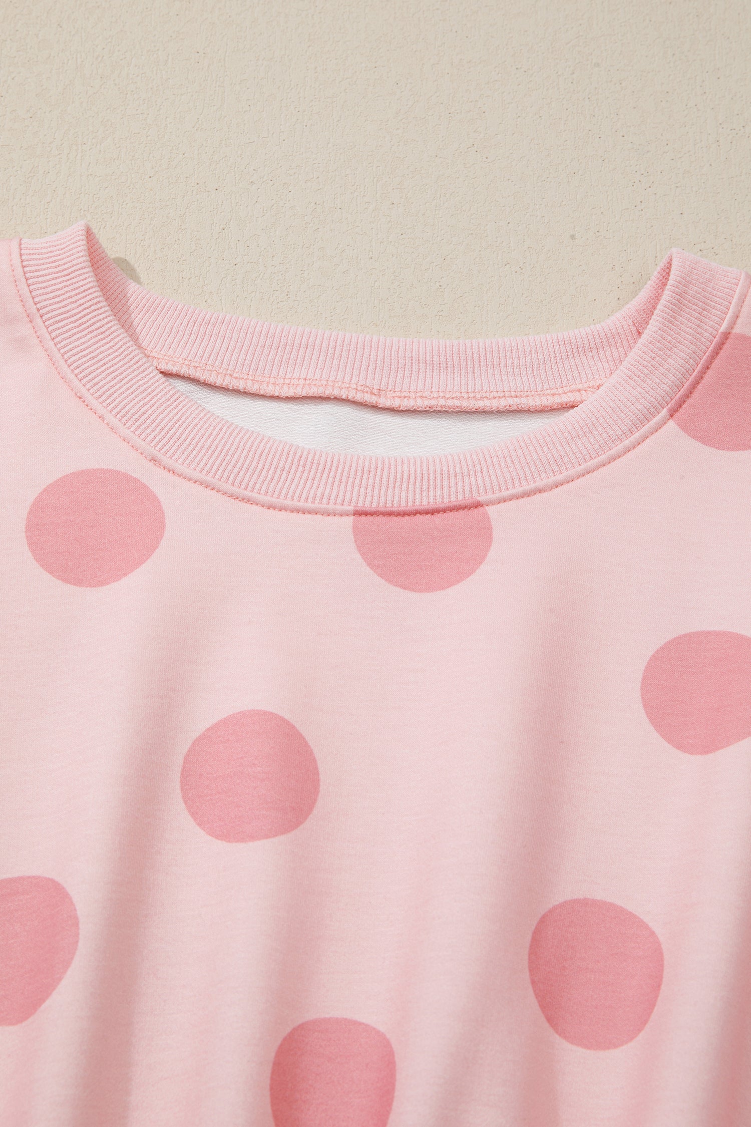 Beige Polka Dot Print Drop Shoulder Pullover Drawstring Jogger Pant Set