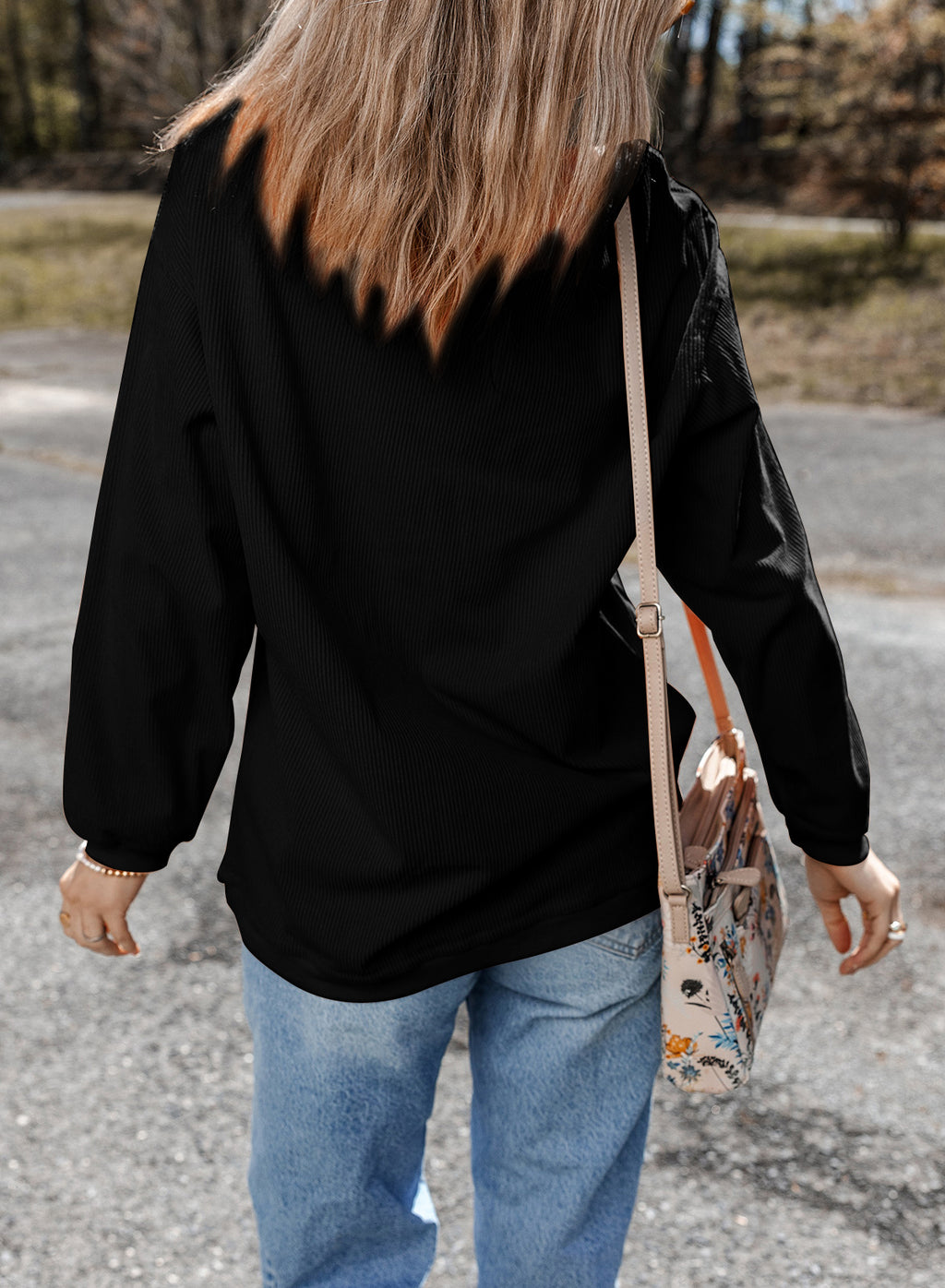 Apricot Rugby Game Day Embroidered Corduroy Sweatshirt