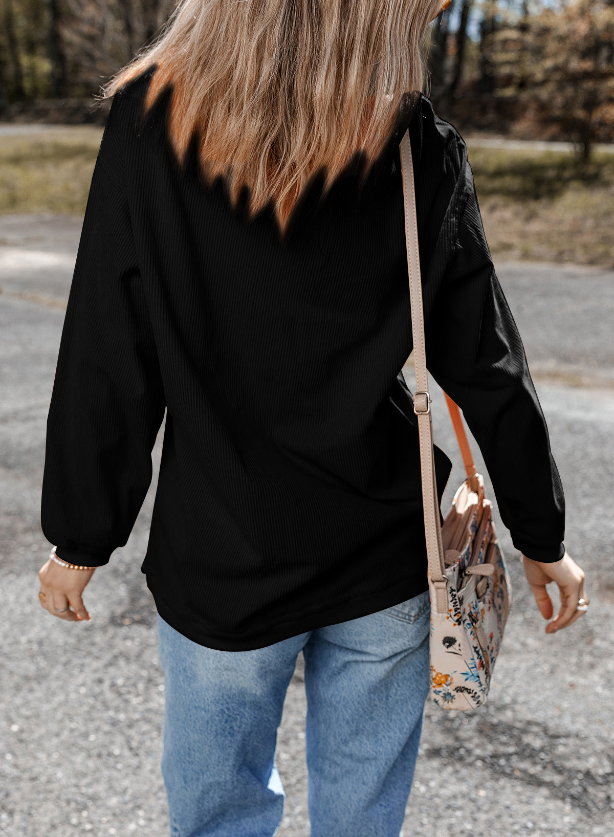 Apricot Rugby Game Day Embroidered Corduroy Sweatshirt