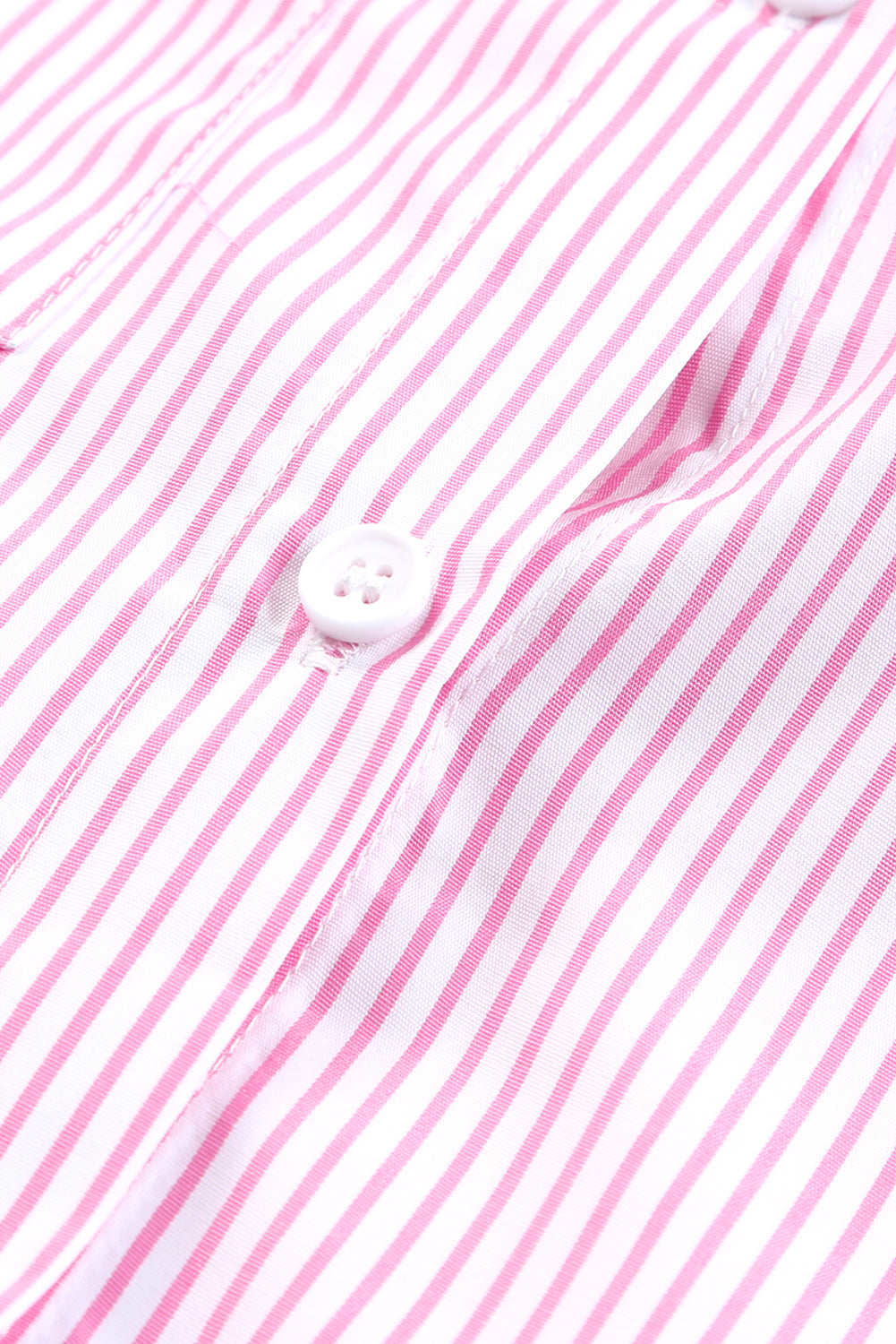Red Stripe Smocked Cuffed Striped Boyfriend Shirt with Pocket