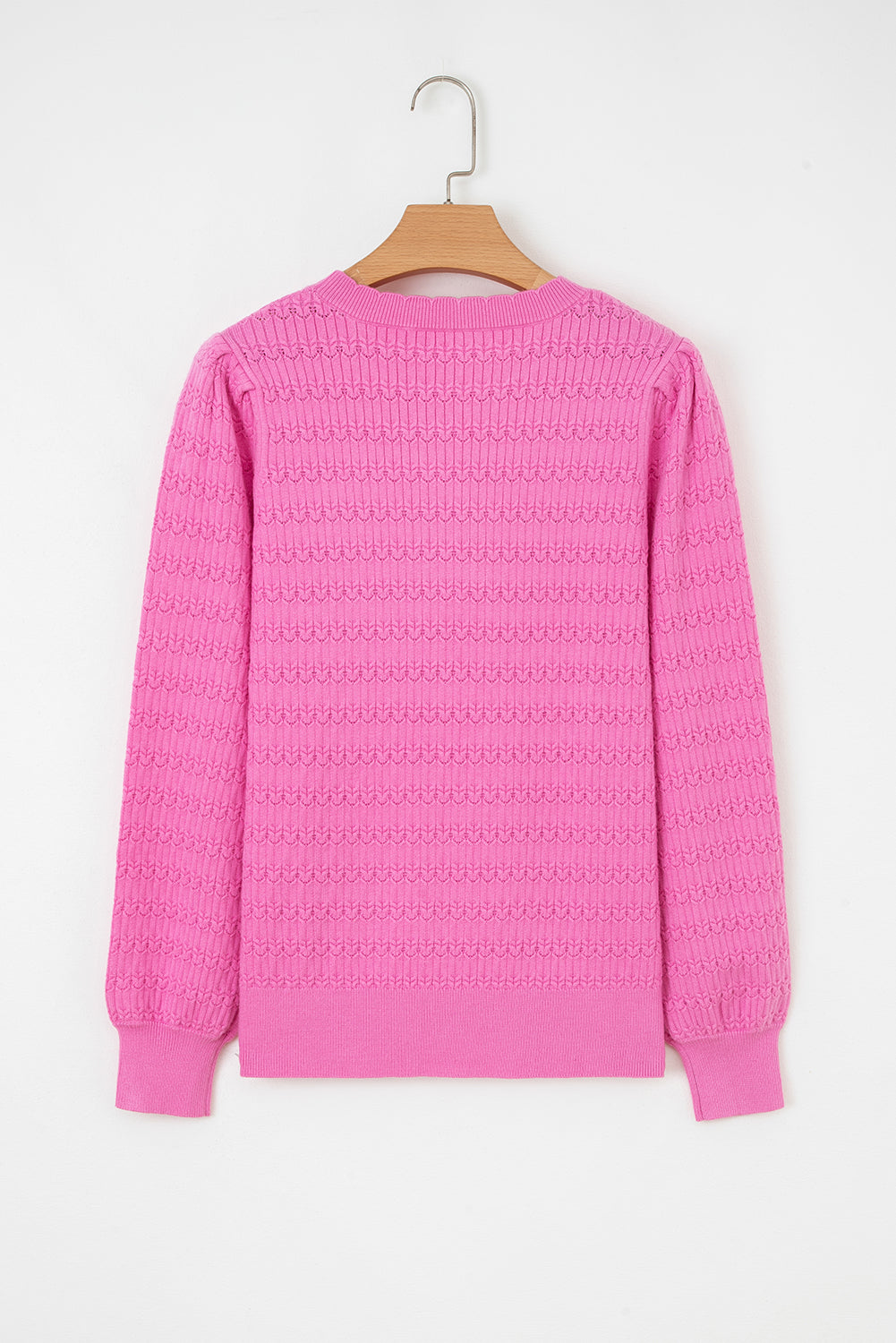 Fiery Red Trendy Pattern Knit Ribbed Cuffs Crew Neck Sweater