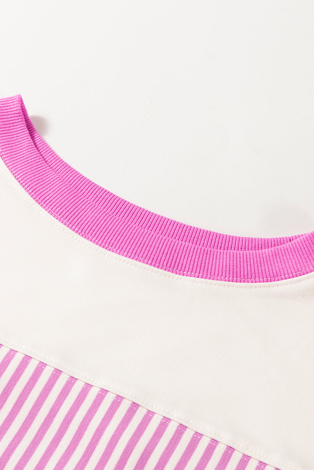 Pink Stripe Patchwork Bracelet Sleeve Plus Size T Shirt
