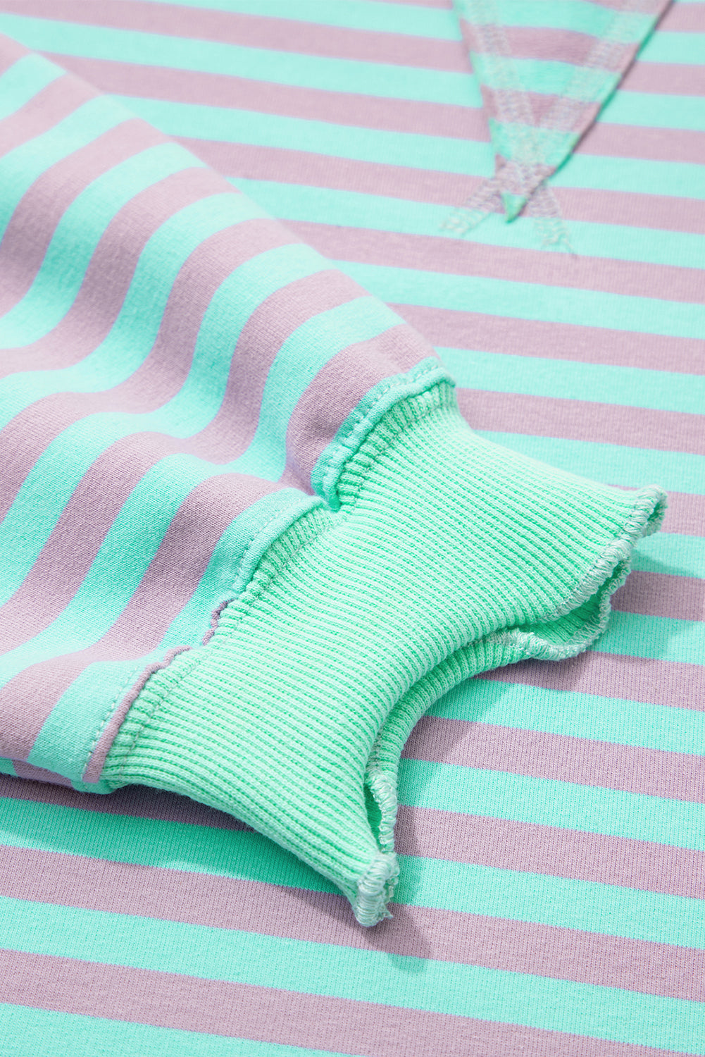 Green Stripe Exposed Seam Contrast Ribbed Trim Oversize Sweatshirt