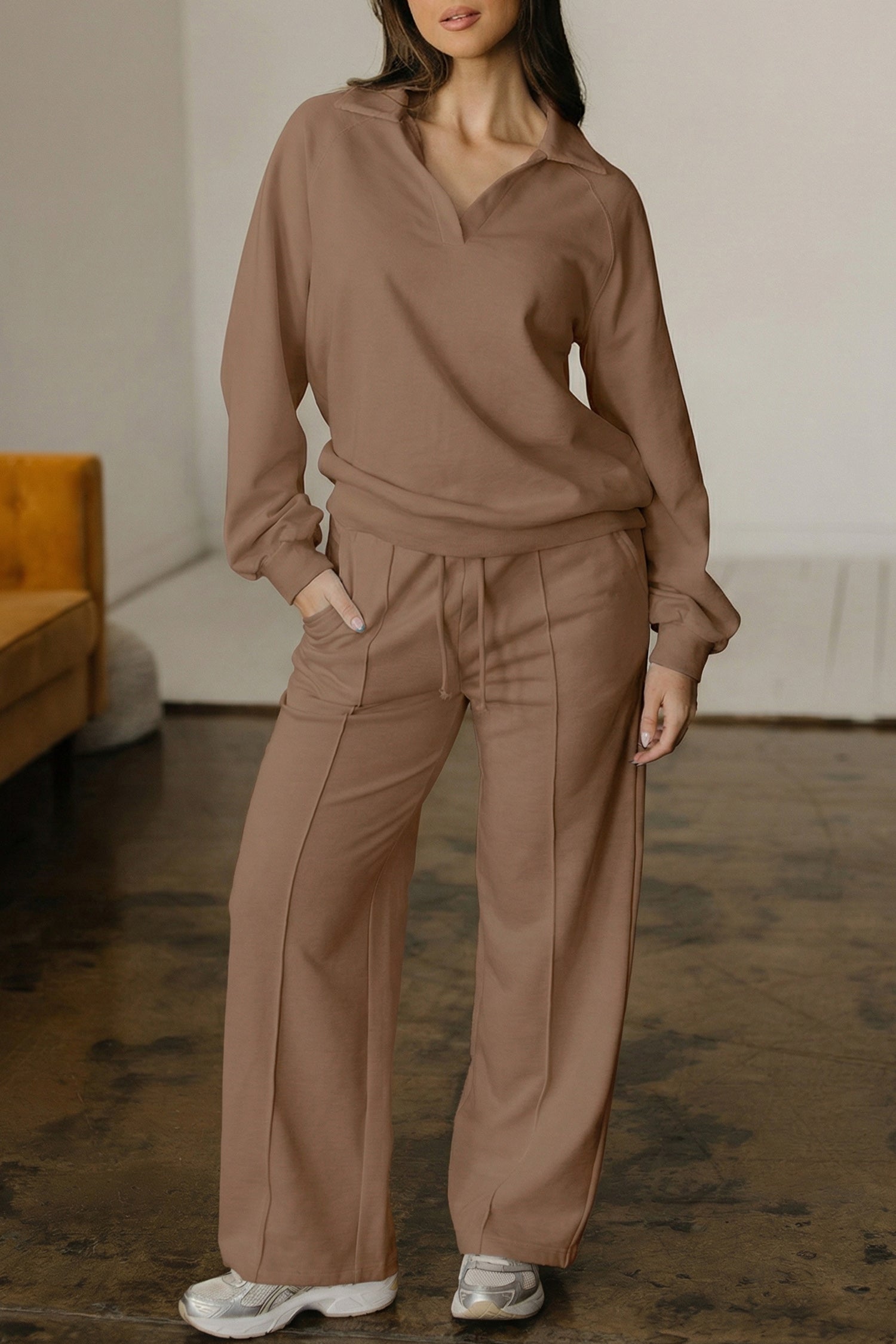 Light Grey Polo Tee Casual Pant Set