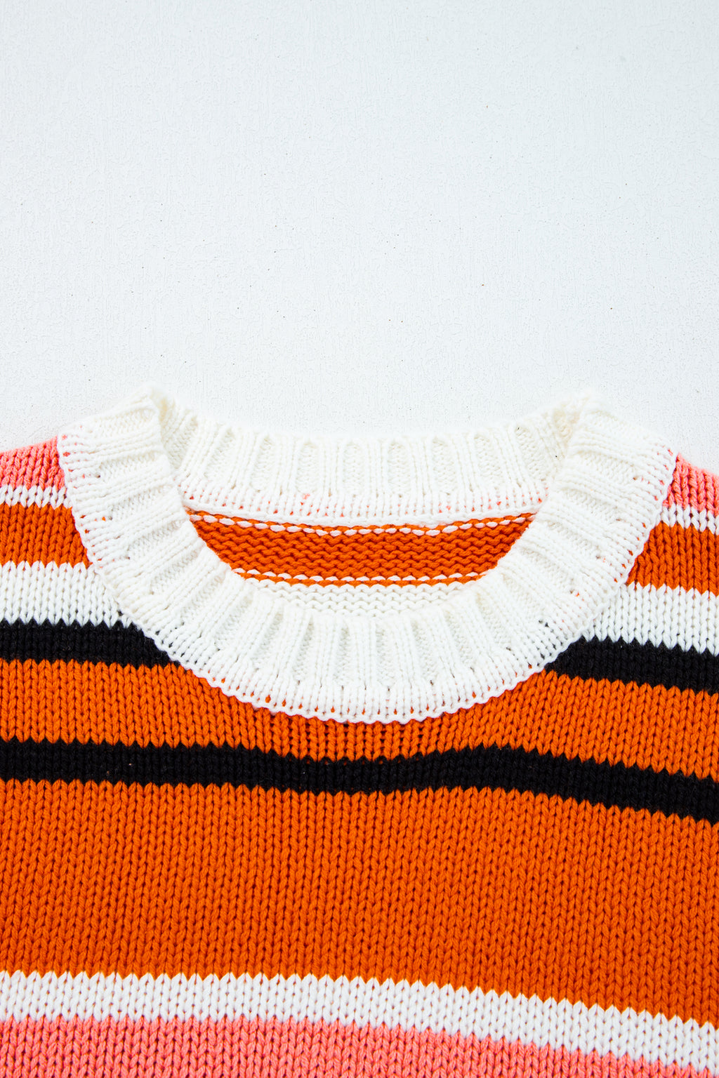 Orange Stripe Drop Shoulder Cropped Pullover Sweater