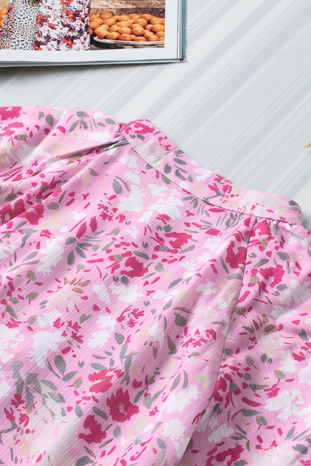 Multicolor Floral Print Wide Ruffle Sleeves Blouse