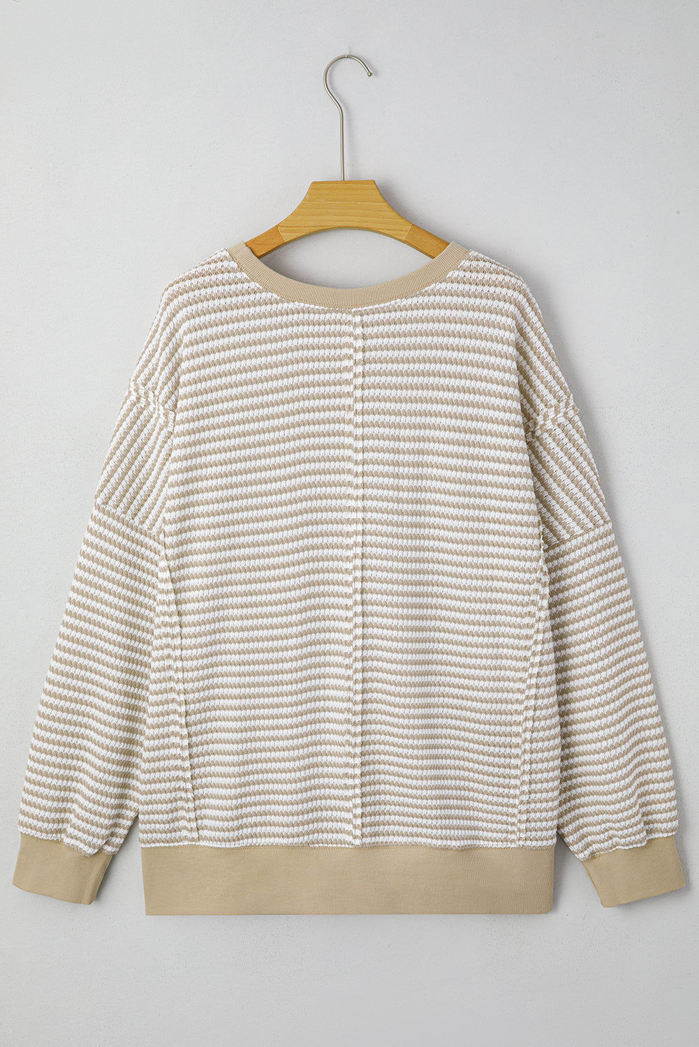 Red Stripe Ribbed Trim Drop Shoulder Long Sleeve Oversize Top