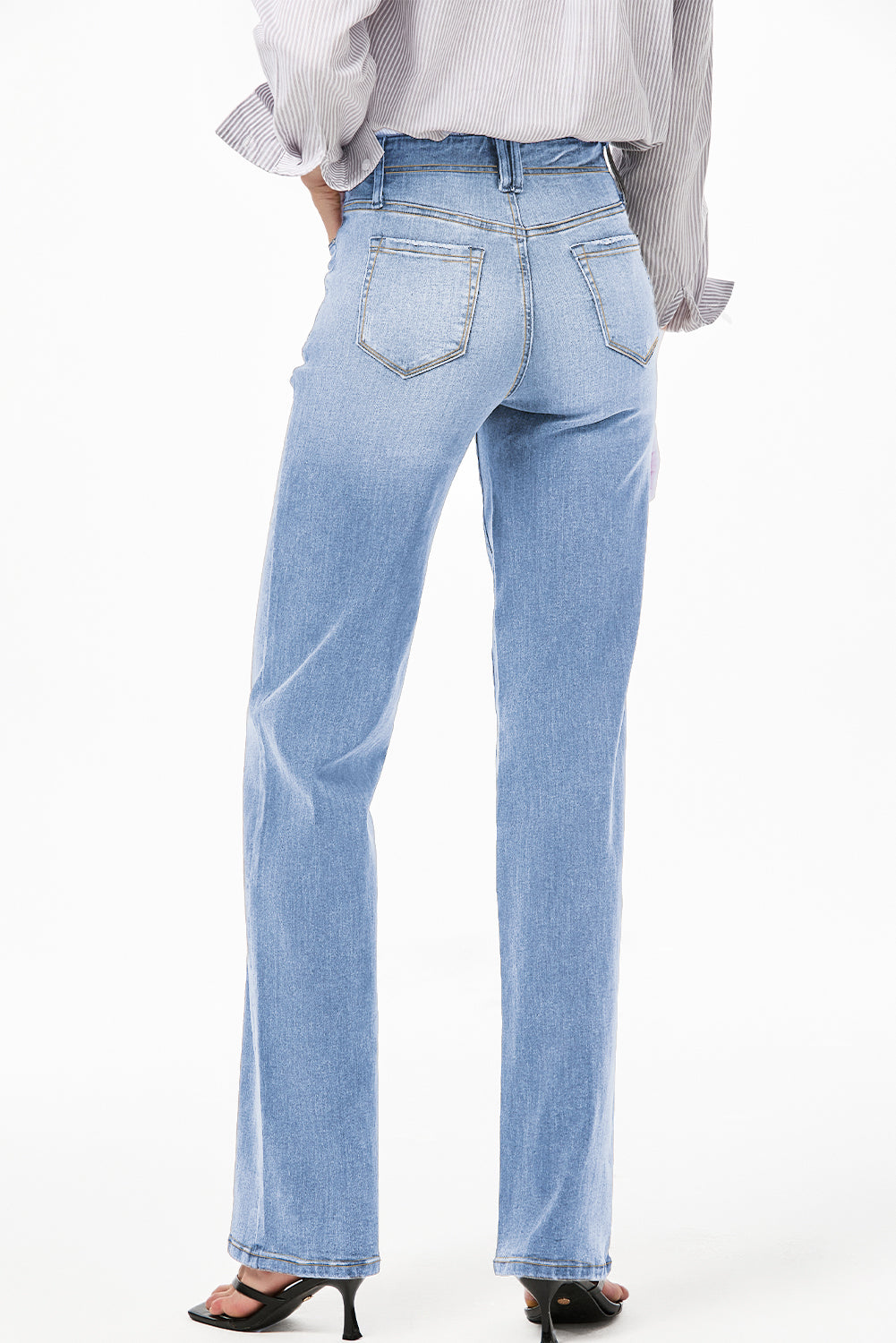Beau Blue Loose Straight Leg Cropped High Waist Jeans