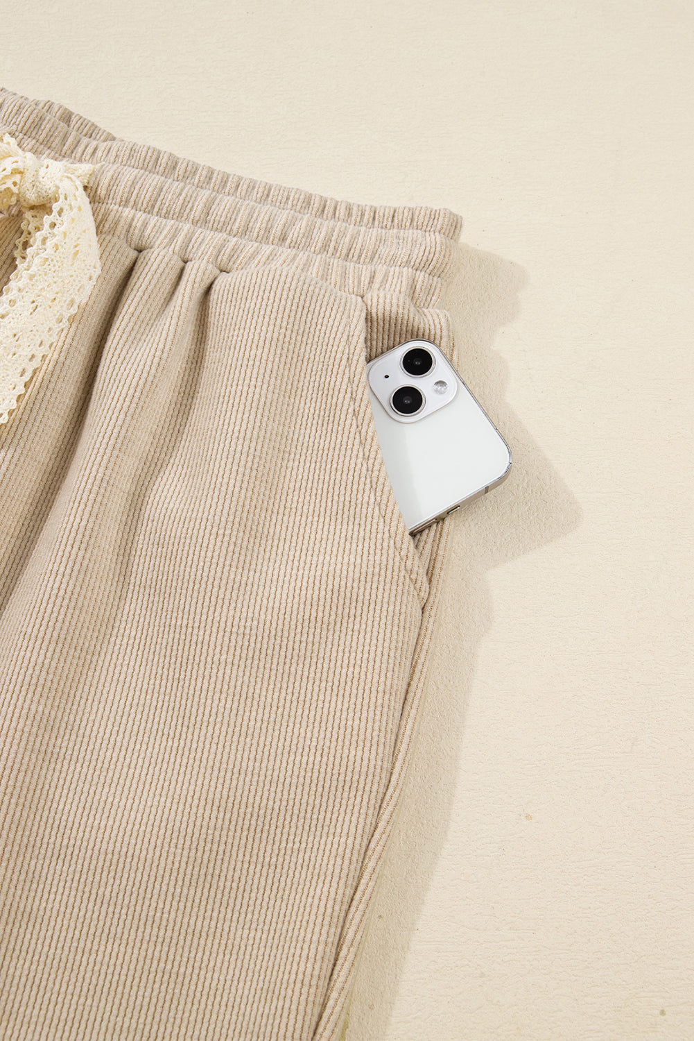 Gray Morn Corduroy Leopard Drawstring High Waist Trousers