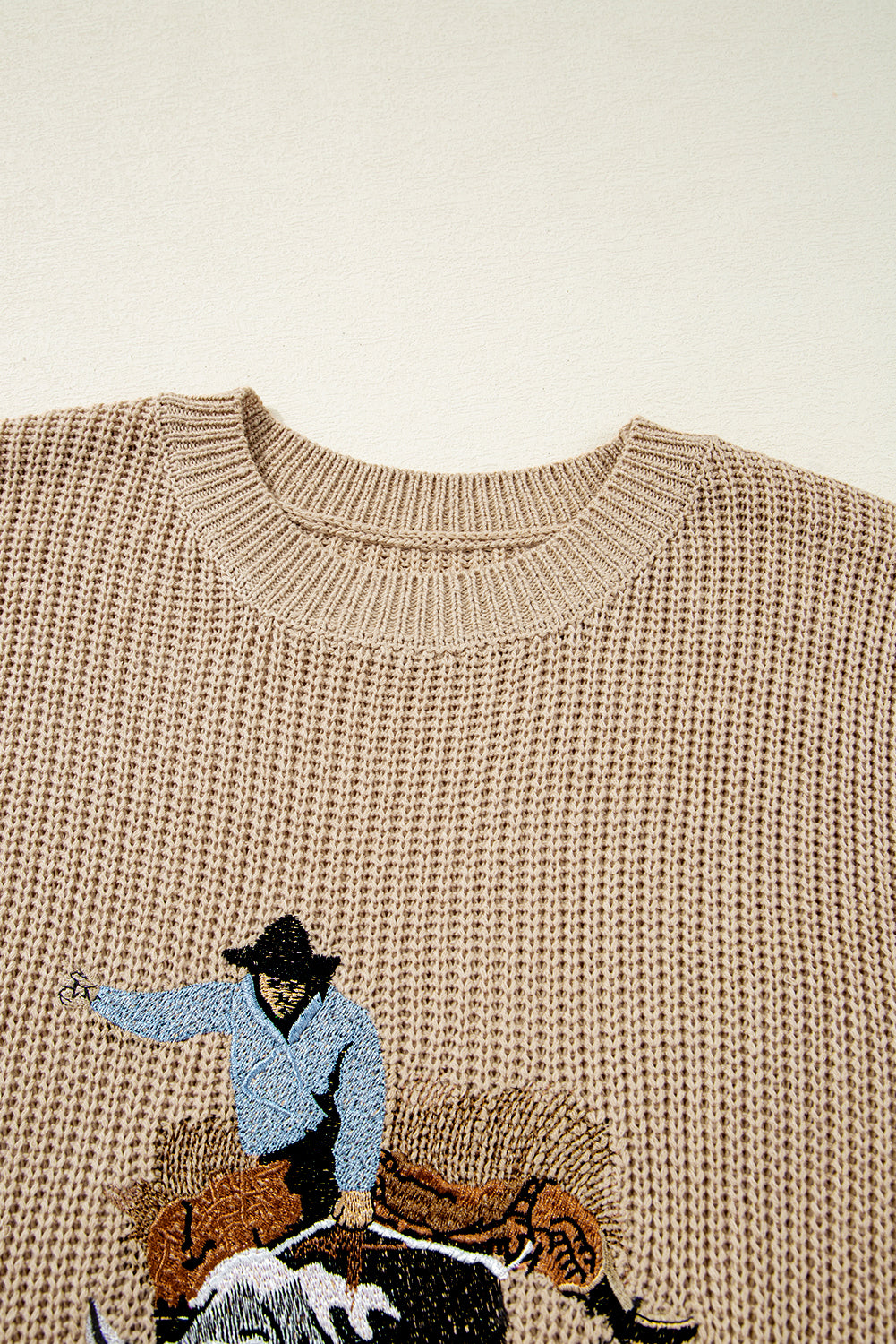 Black Western Cowboy Embroidery Round Neck Sleeveless Sweater