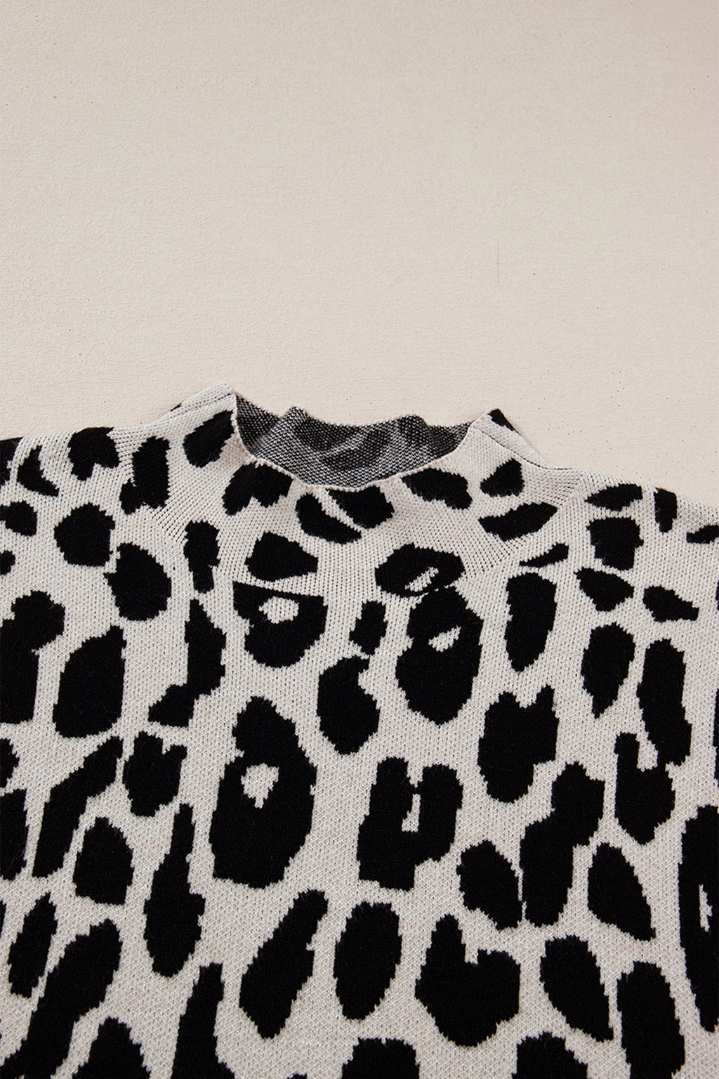 Black Leopard Print High Neck Short Sleeve Sweater