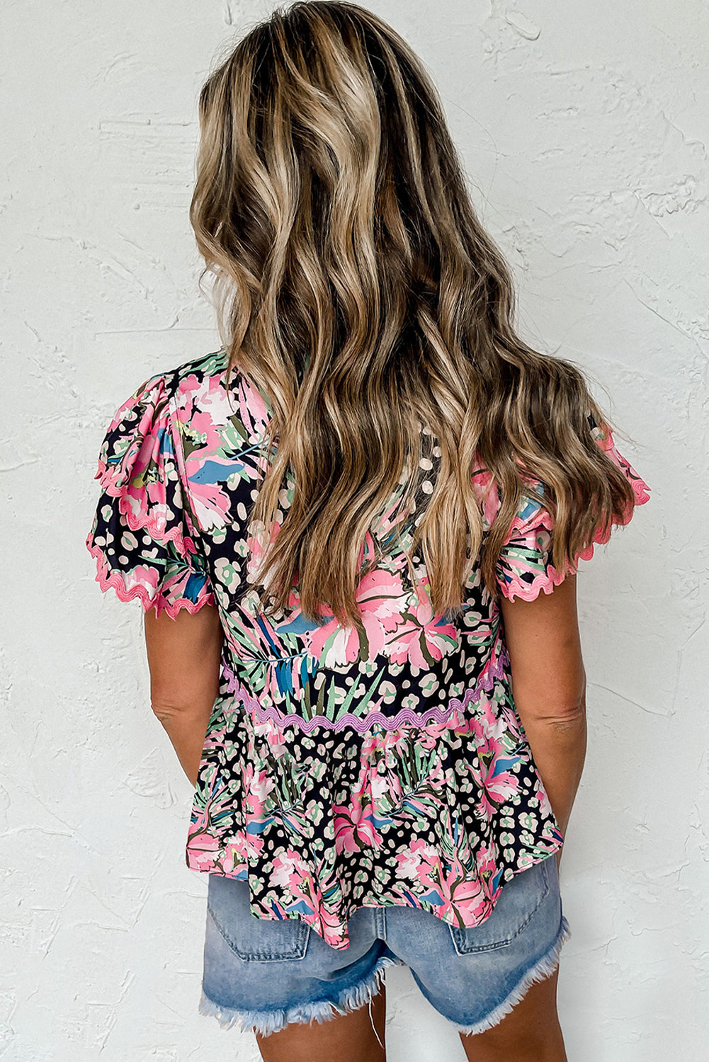 Pink Floral Ricrac Embellished Tiered Mini Dress