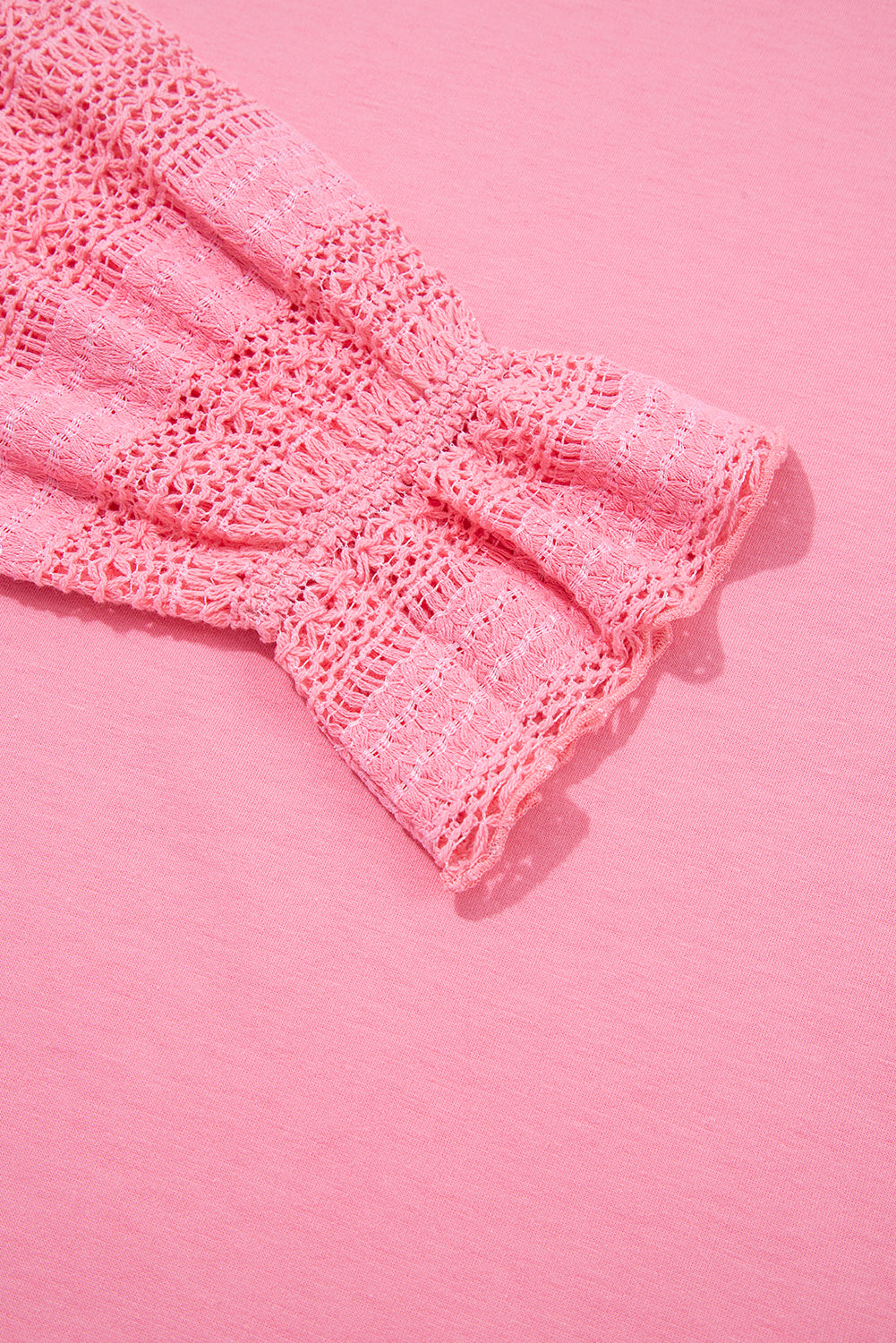 Sachet Pink Drop Shoulder Lace Ruffled Sleeve Patchwork Loose Sweatshirt