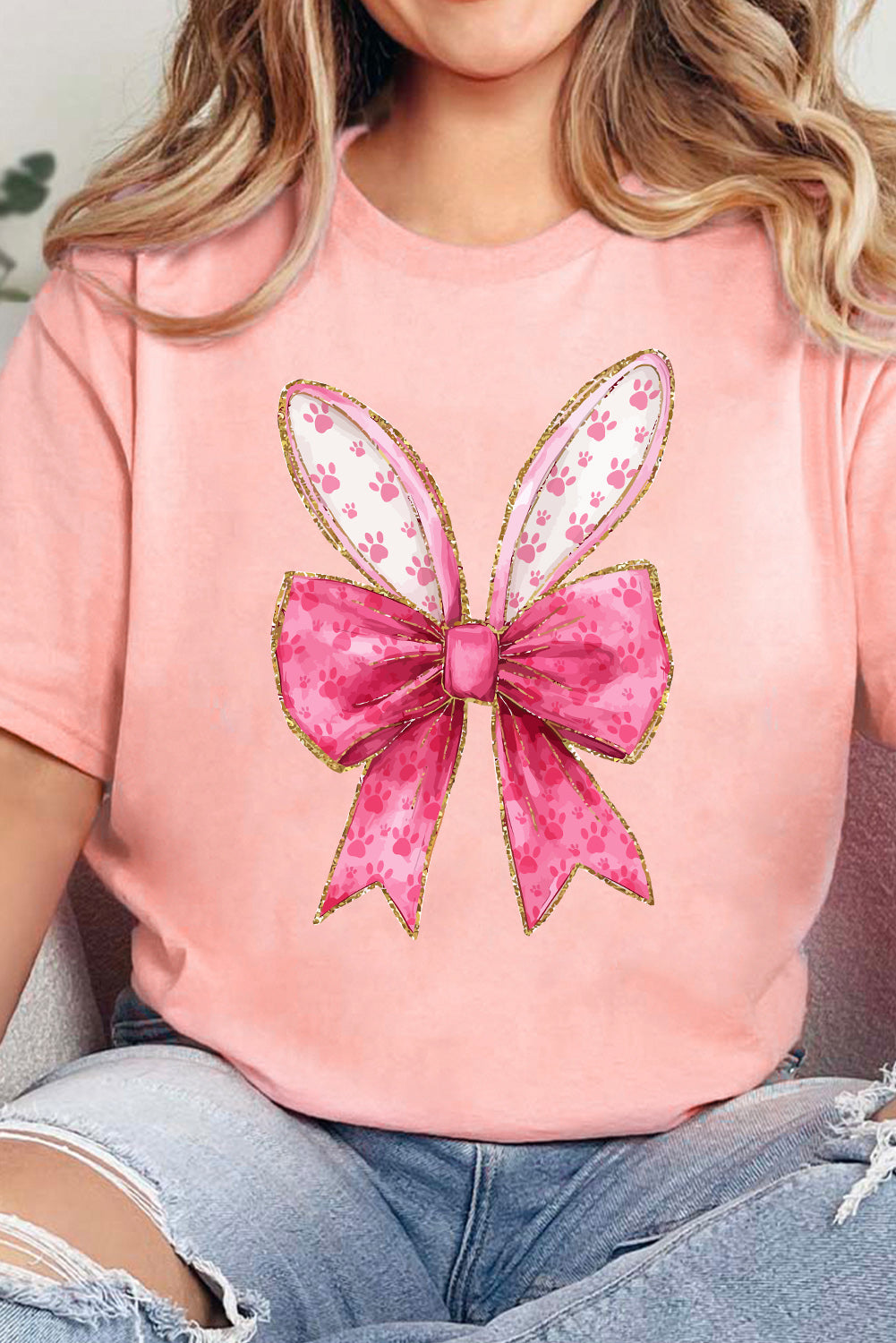 White Easter Egg Bow Bunny Ear Printed T Shirt