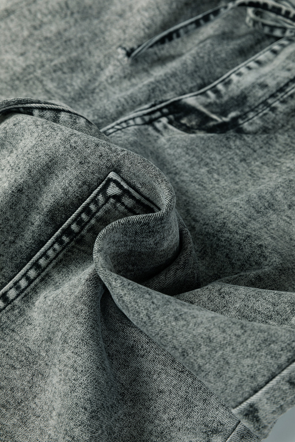 Smoke Gray Acid Wash Barrel Fit Denim Pants with Waist String