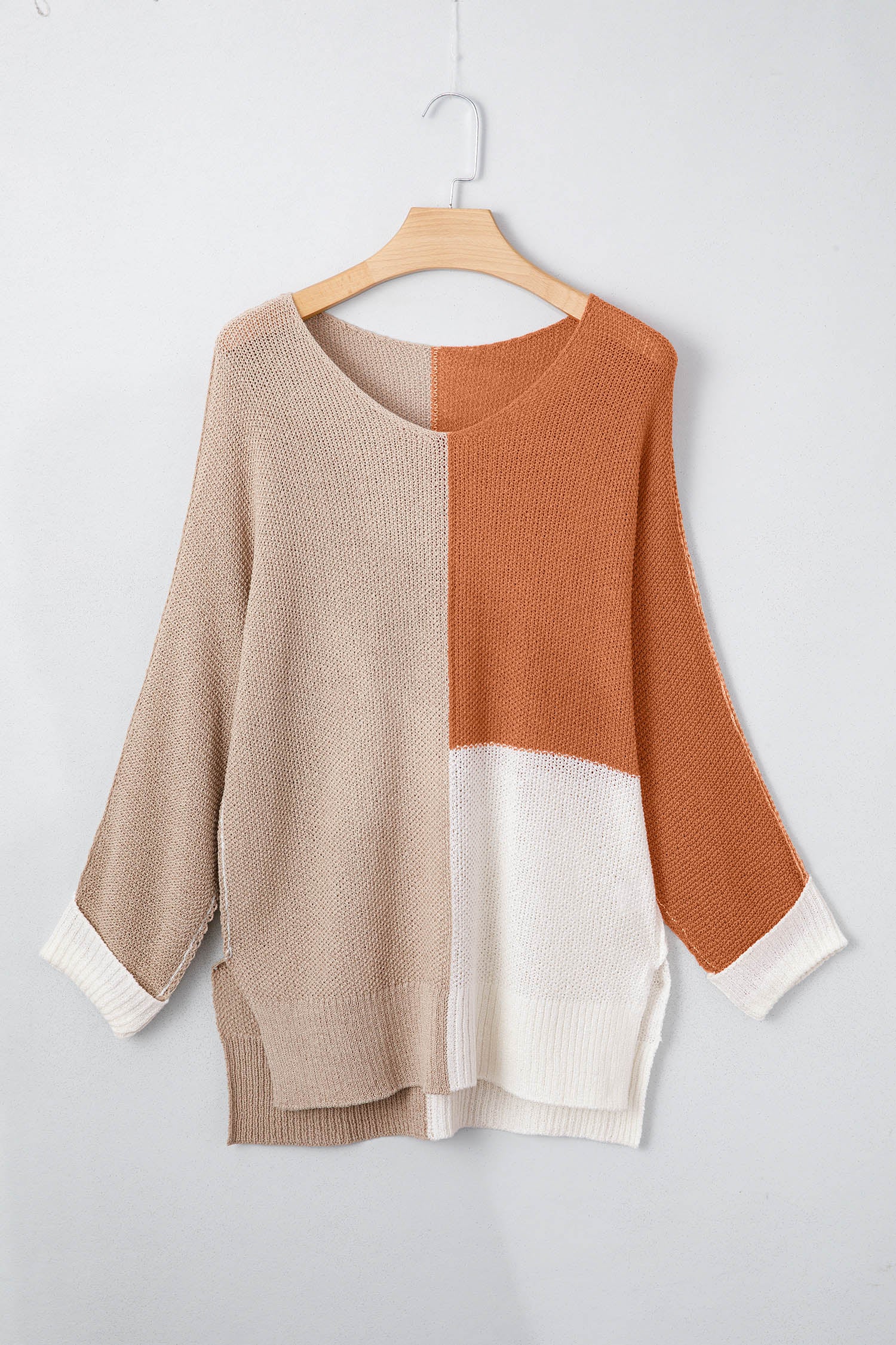 Black Color Block Knit V Neck Loose Sweater