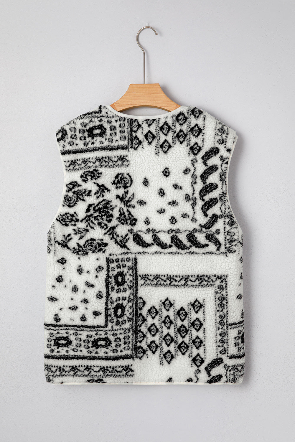 Brown Sherpa Paisley Print Pocketed Western Fashion Vest Jacket