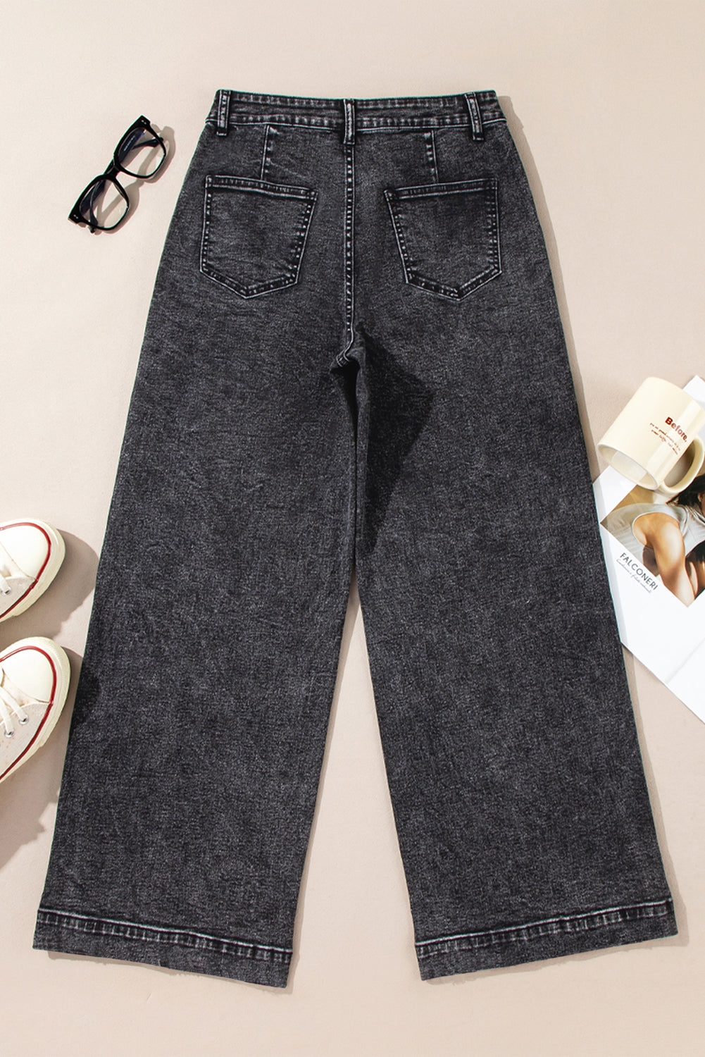 Light Blue Chic Patch Pocket Straight Leg Loose Jeans