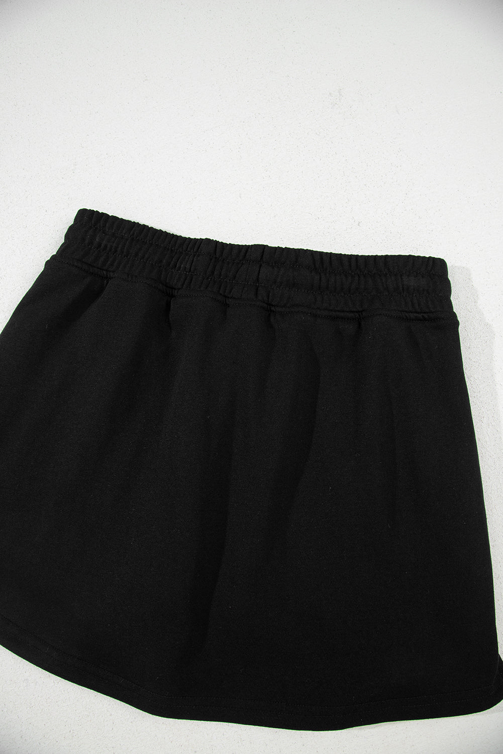 Black French Terry Drawstring Elastic Waistband Mini Skort with Pockets