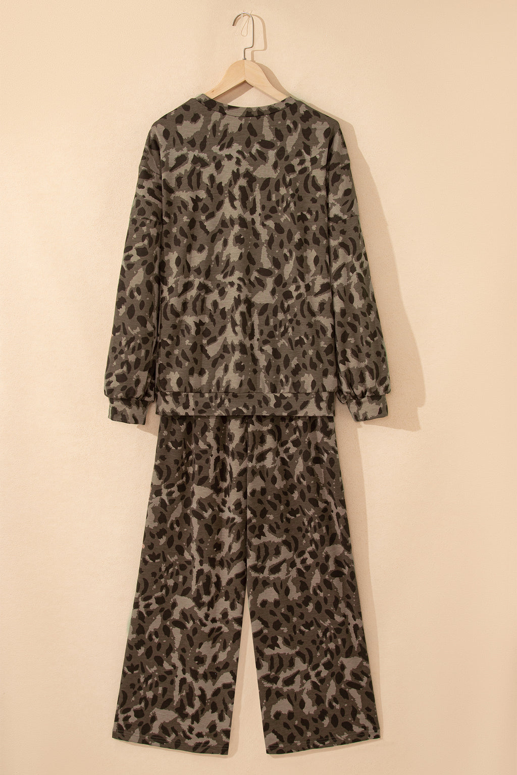 Brown Leopard Loose Tee Drawstring Waist Barrel Pants Set