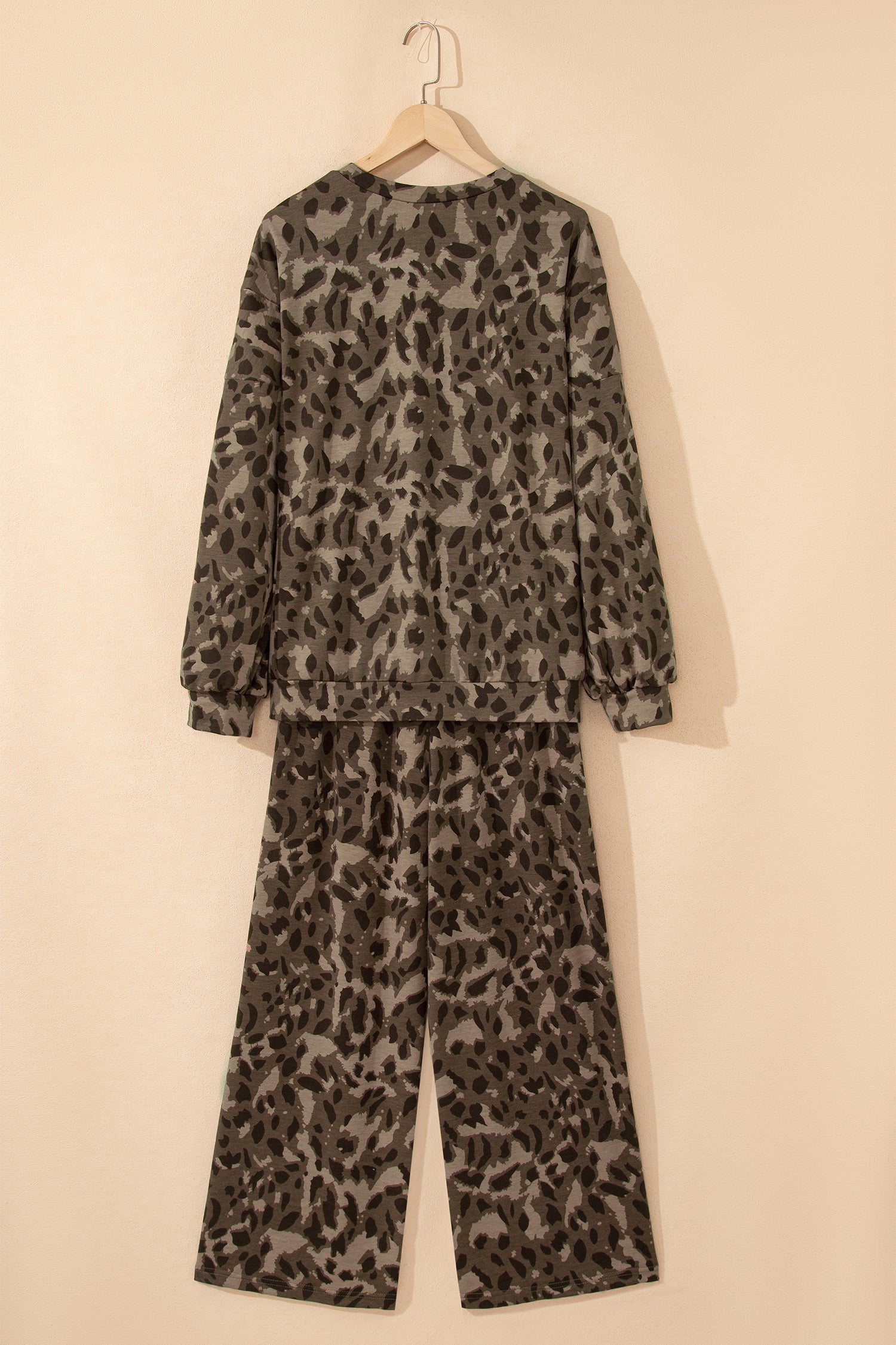 Brown Leopard Loose Tee Drawstring Waist Barrel Pants Set