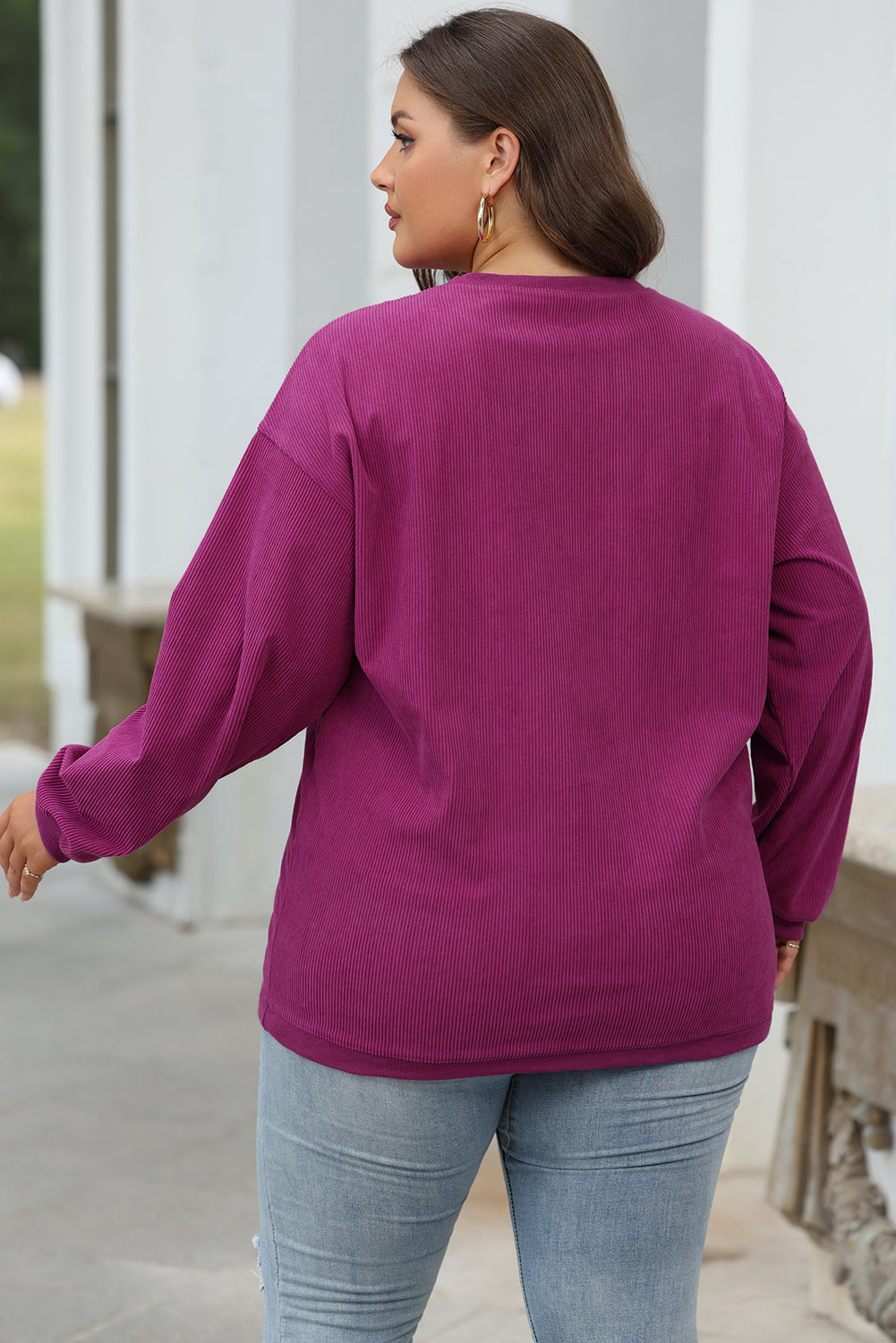 Grass Green Ribbed Corded Oversized Sweatshirt