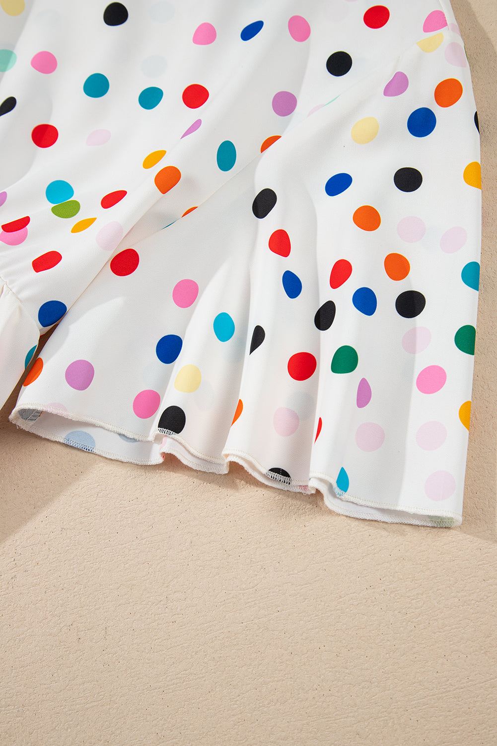 White Colorful Polka Dot Short Sleeve Tiered Ruffled Babydoll Blouse