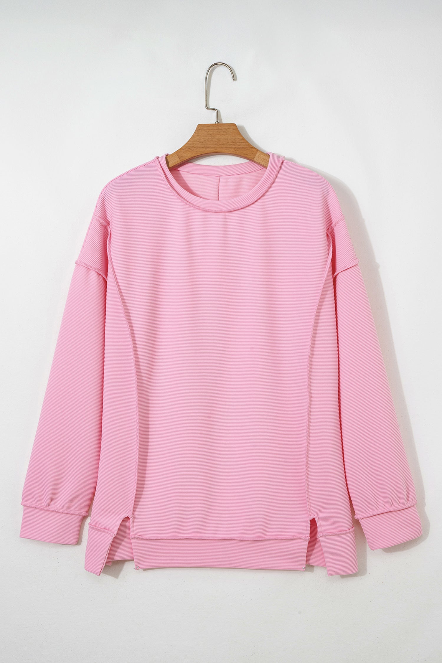 Lavendula Horizontal Ribbed Exposed Seam Detail Drop Shoulder Baggy Pullover
