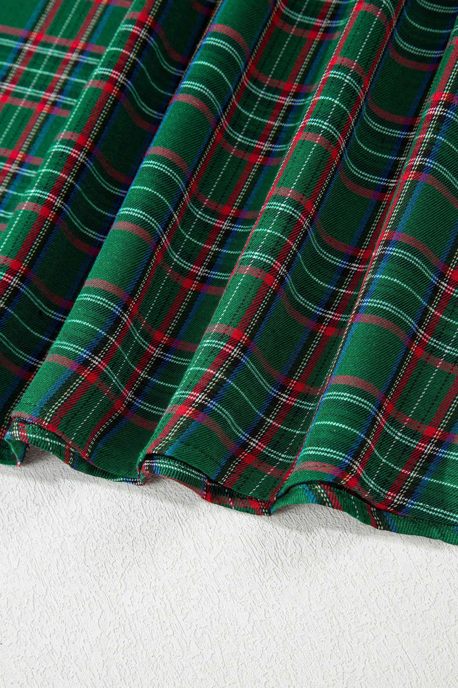 Red Tartan Plaid Square Neck Puff Sleeve Knot Waist Flared Midi Dress