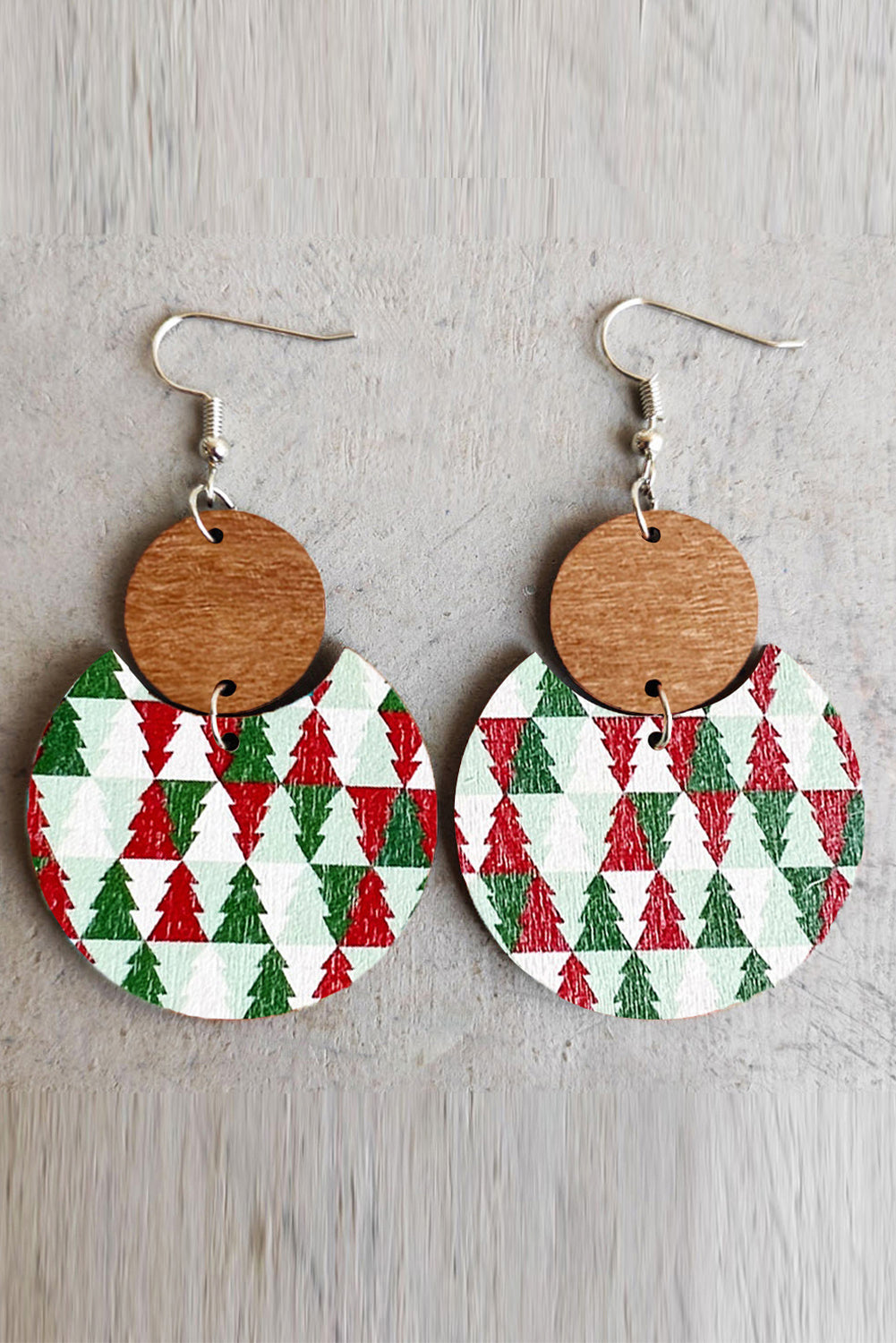 Red Shade Of Leopard Plaid Christmas Tree Earrings